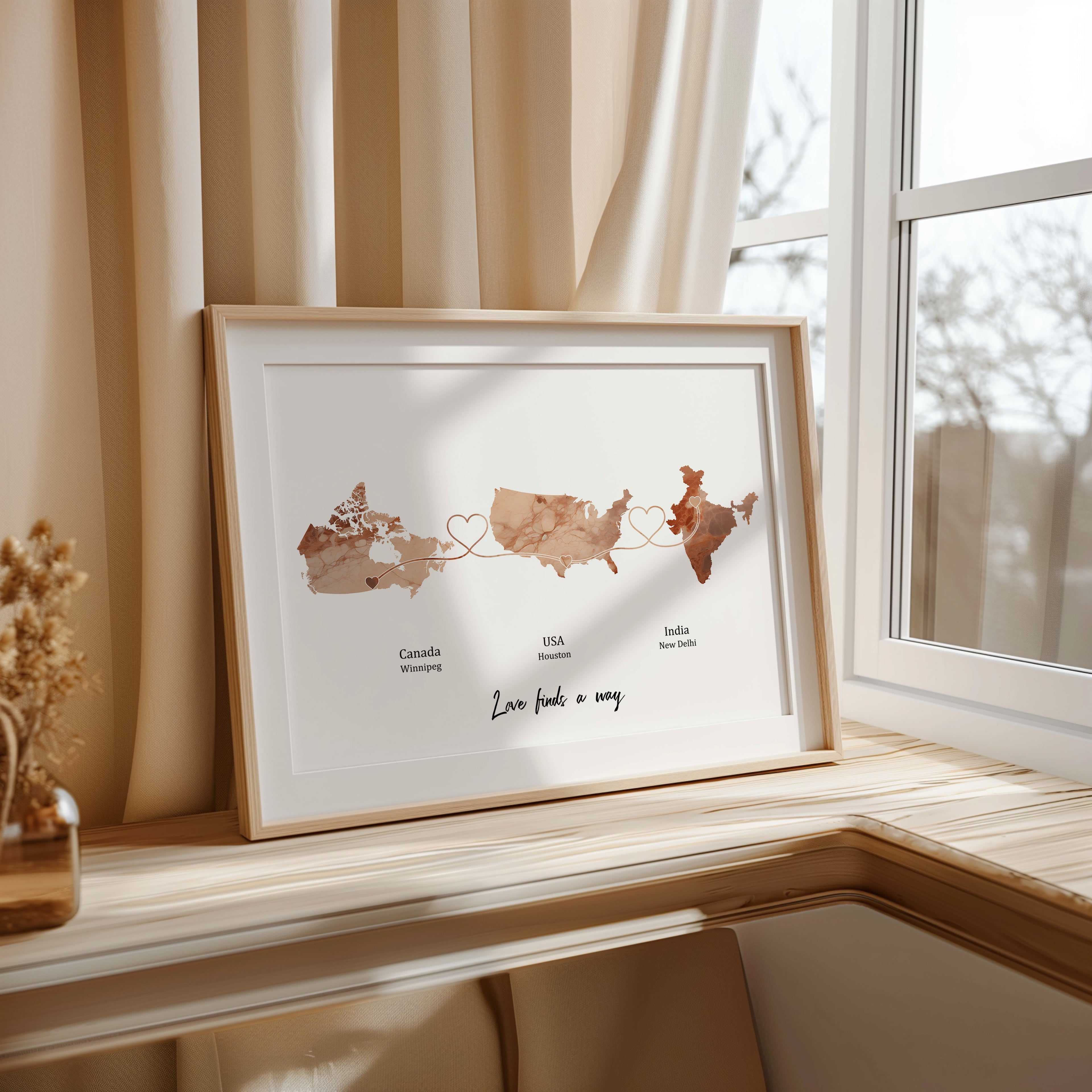 Personalised Three Location Print 2.0 - Light Marble Effect - Custom Line