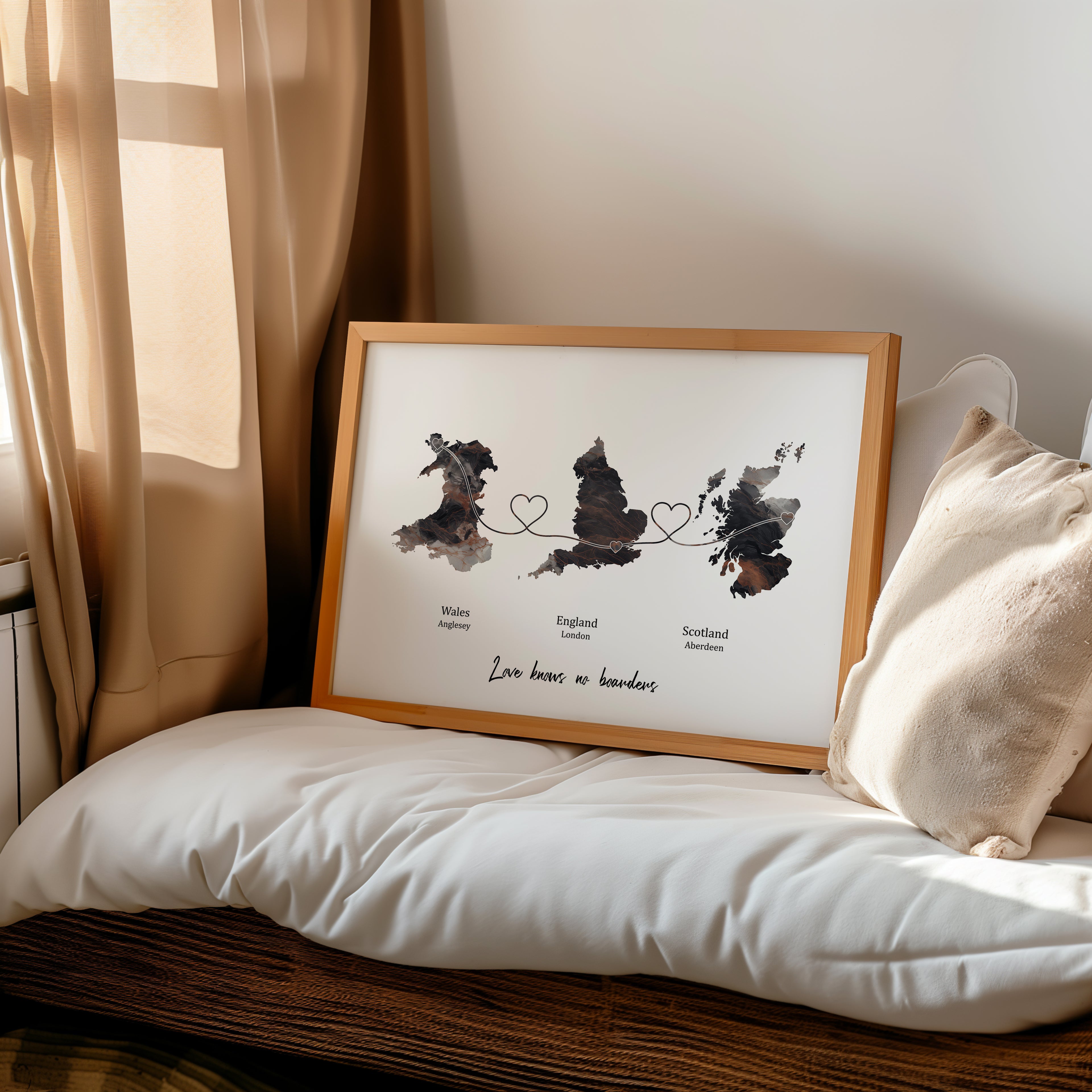 Personalised Three Location Print 2.0 - Dark Marble Effect - Custom Line