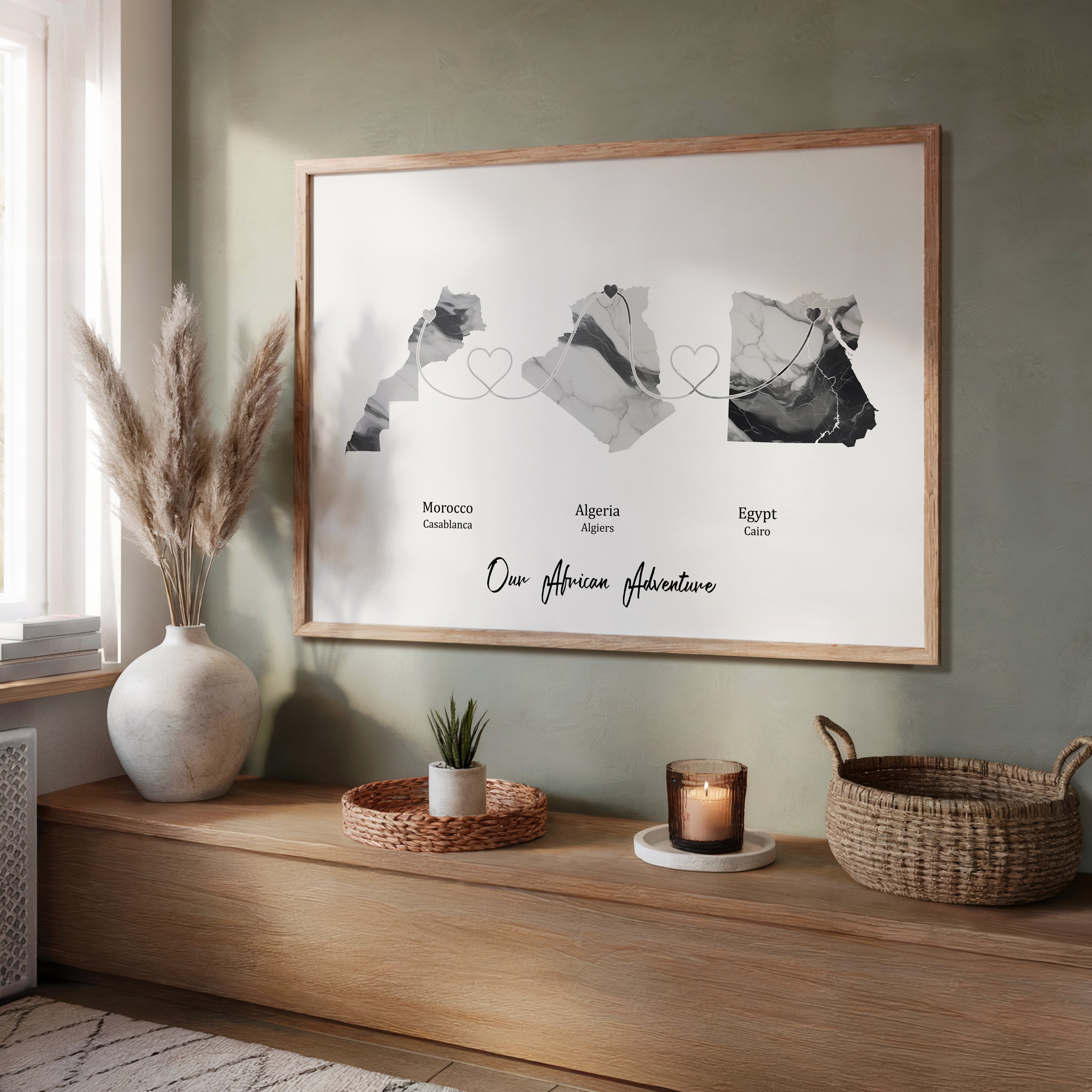 Personalised Three Location Print 2.0 - Light Marble Effect - Custom Line