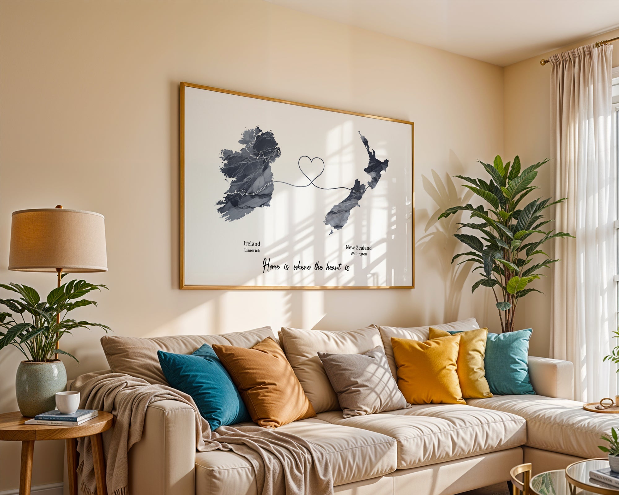 Personalised two location Print 2.0 - Dark Marble Effect - Custom Line