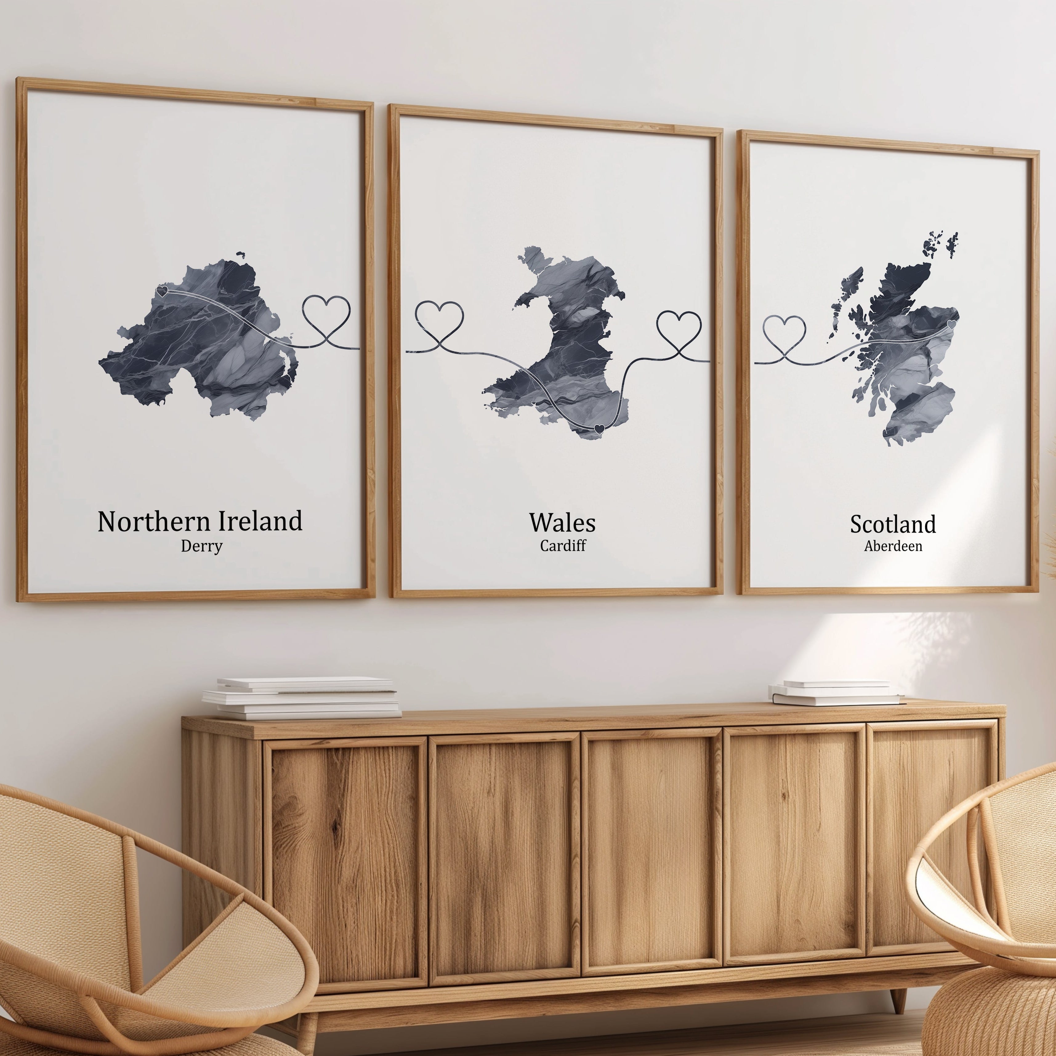 Personalised Dark Marble Effect Three Location Prints