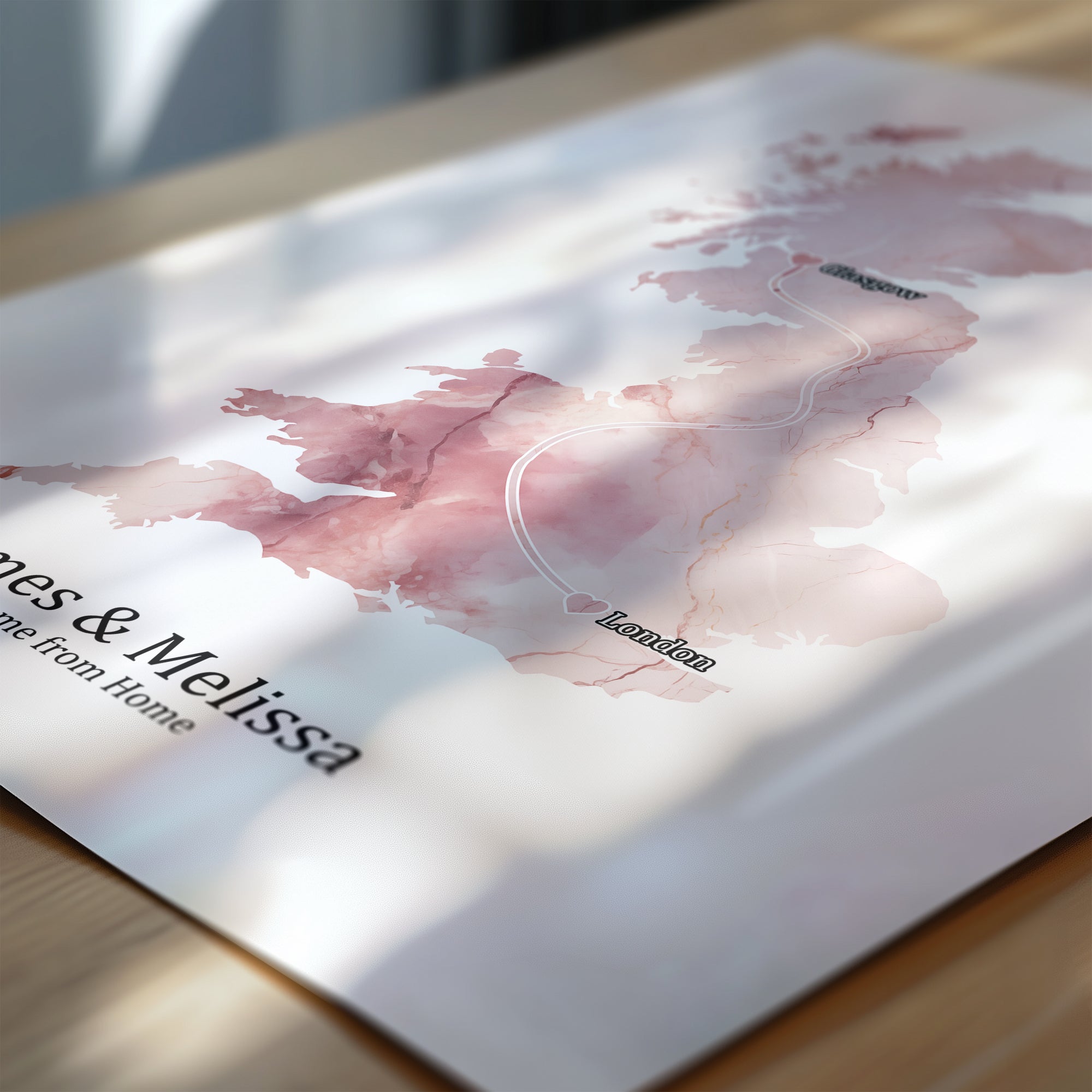 Personalized Light Marble Effect Map Print - Any Country