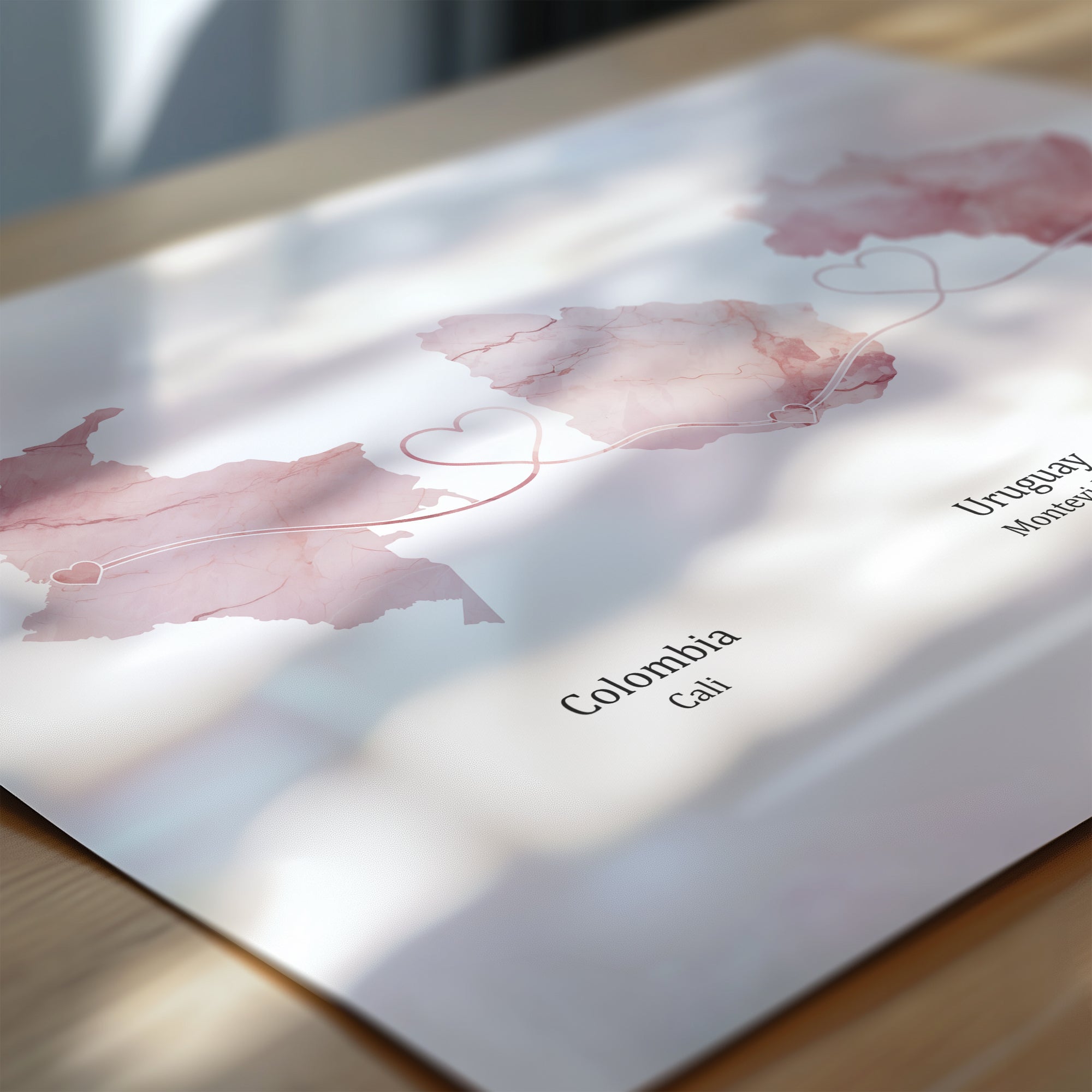 Personalised Three Location Print 2.0 - Light Marble Effect - Custom Line