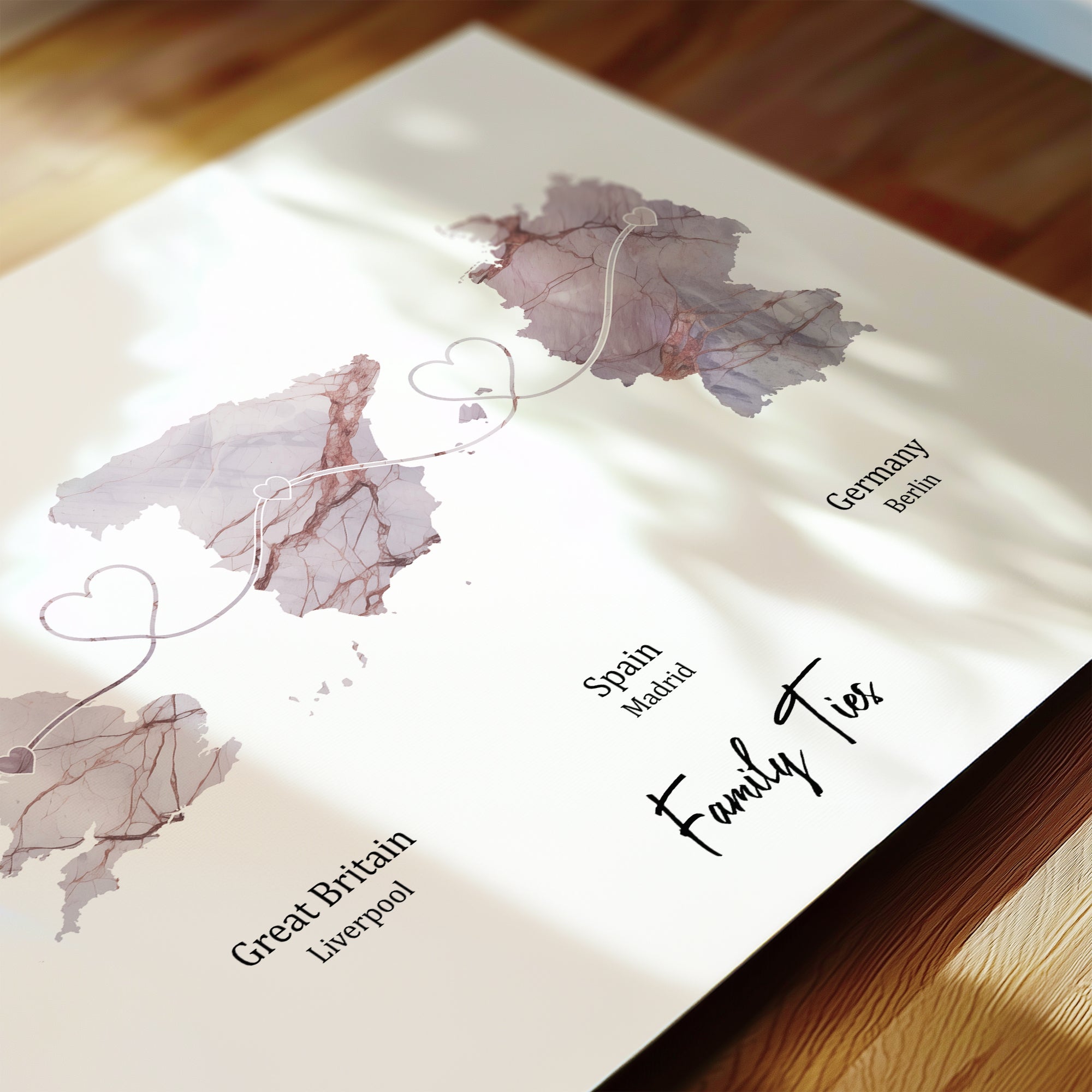 Personalised Three Location Print 2.0 - Light Marble Effect - Custom Line