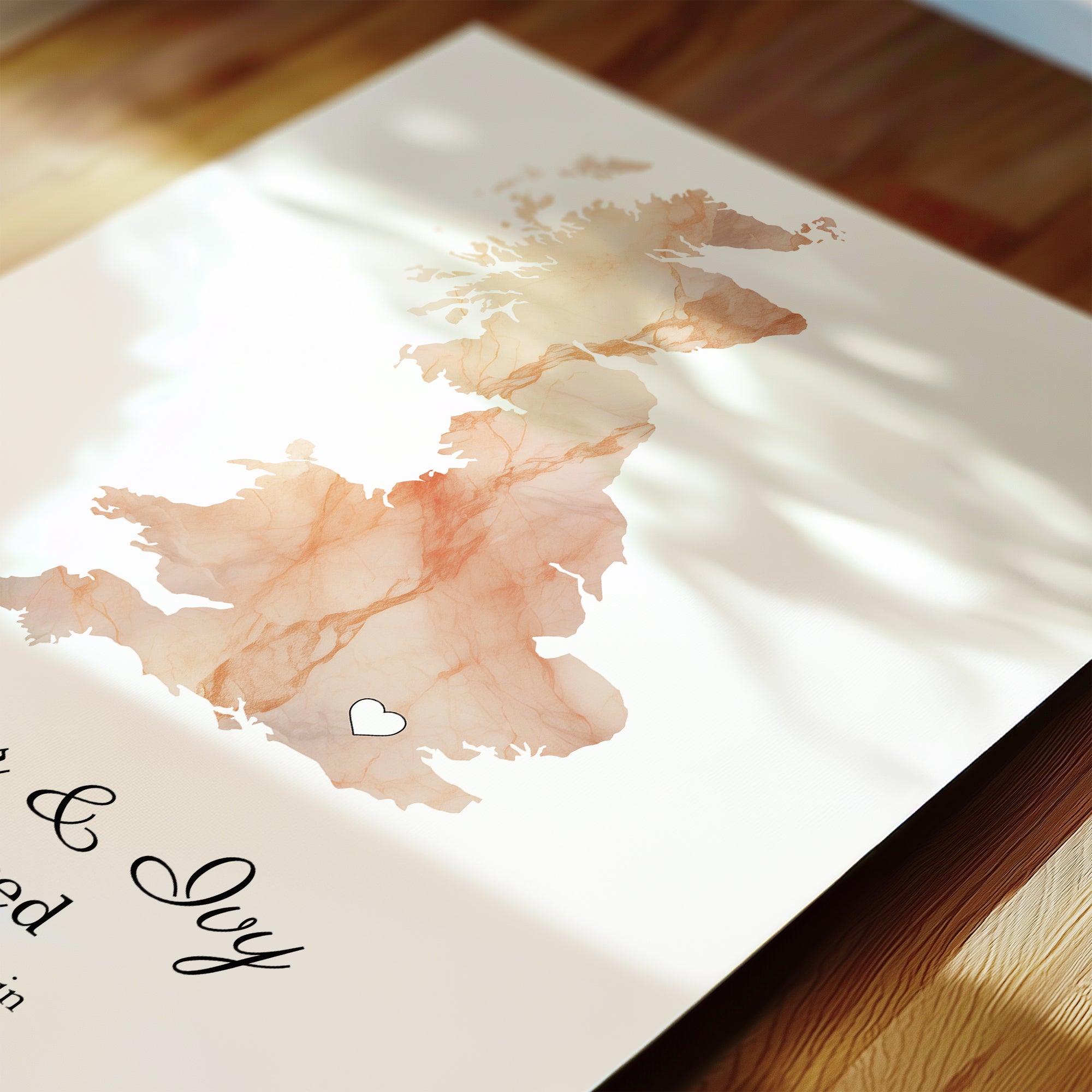 Personalized Engagement Light Marble Effect Map Print - Any Country
