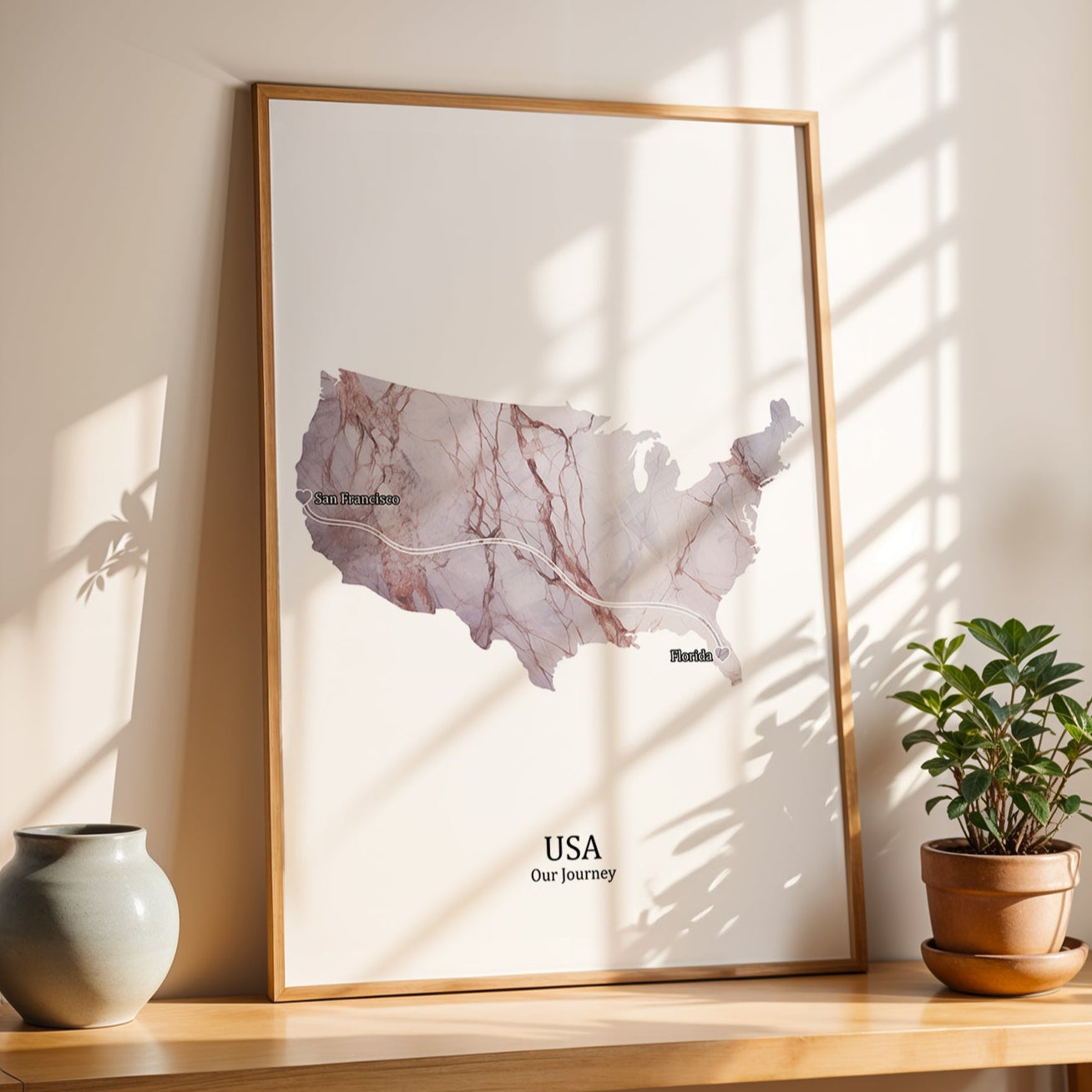 Personalized Light Marble Effect Map Print - Any Country