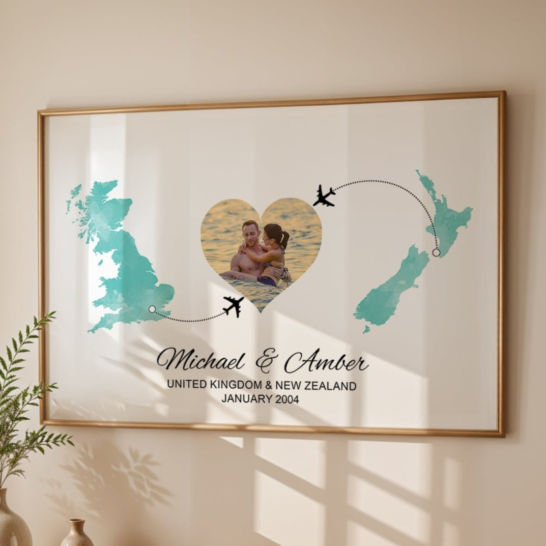 Personalised two location Print 2.0 - Heart Photo