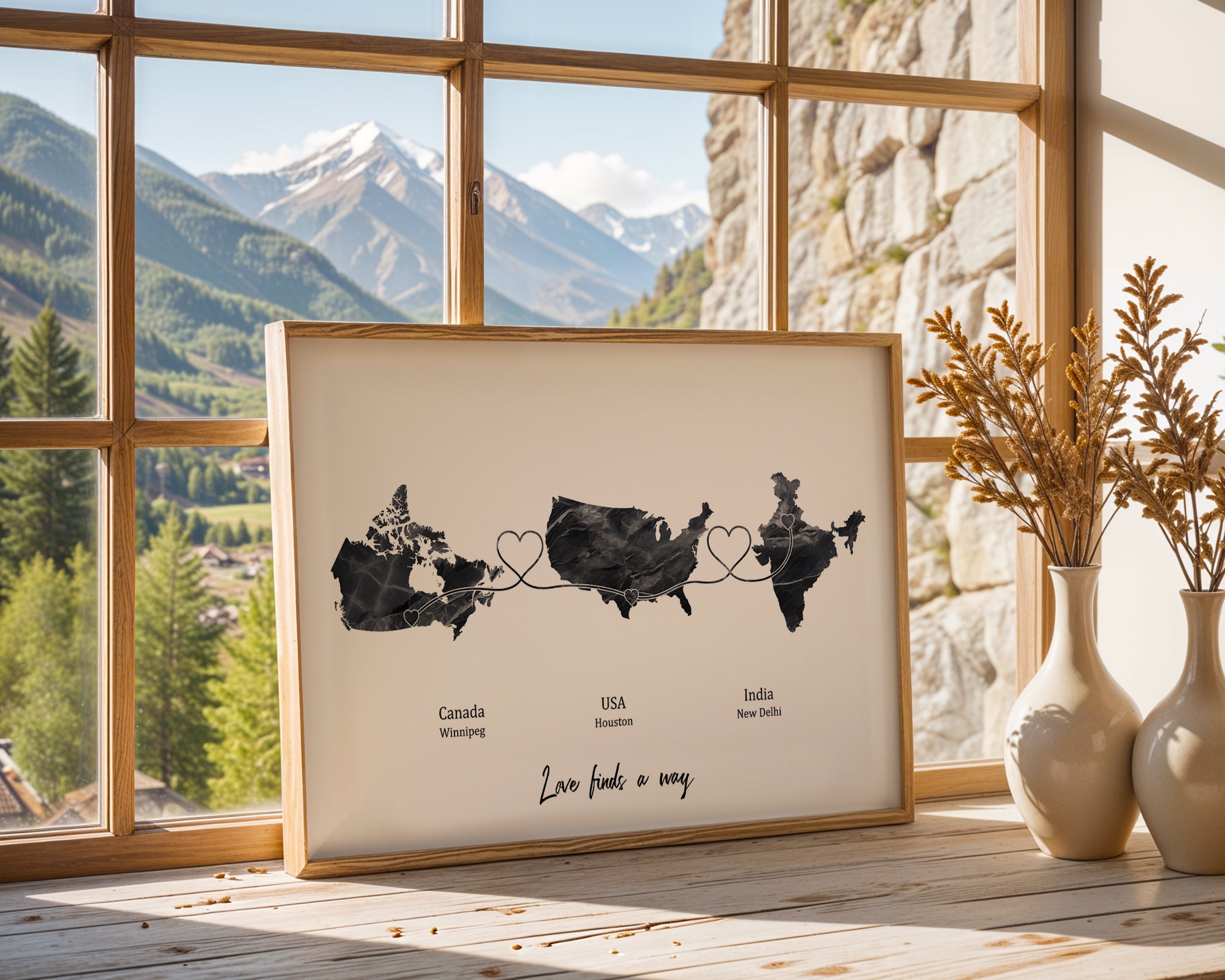 Personalised Three Location Print 2.0 - Dark Marble Effect - Custom Line