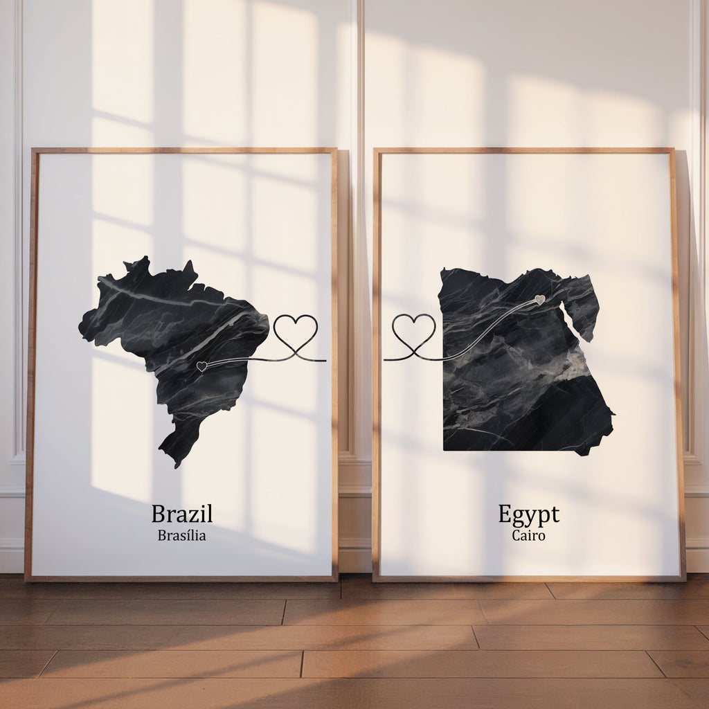 Personalised Dark Marble Effect Two Location Prints