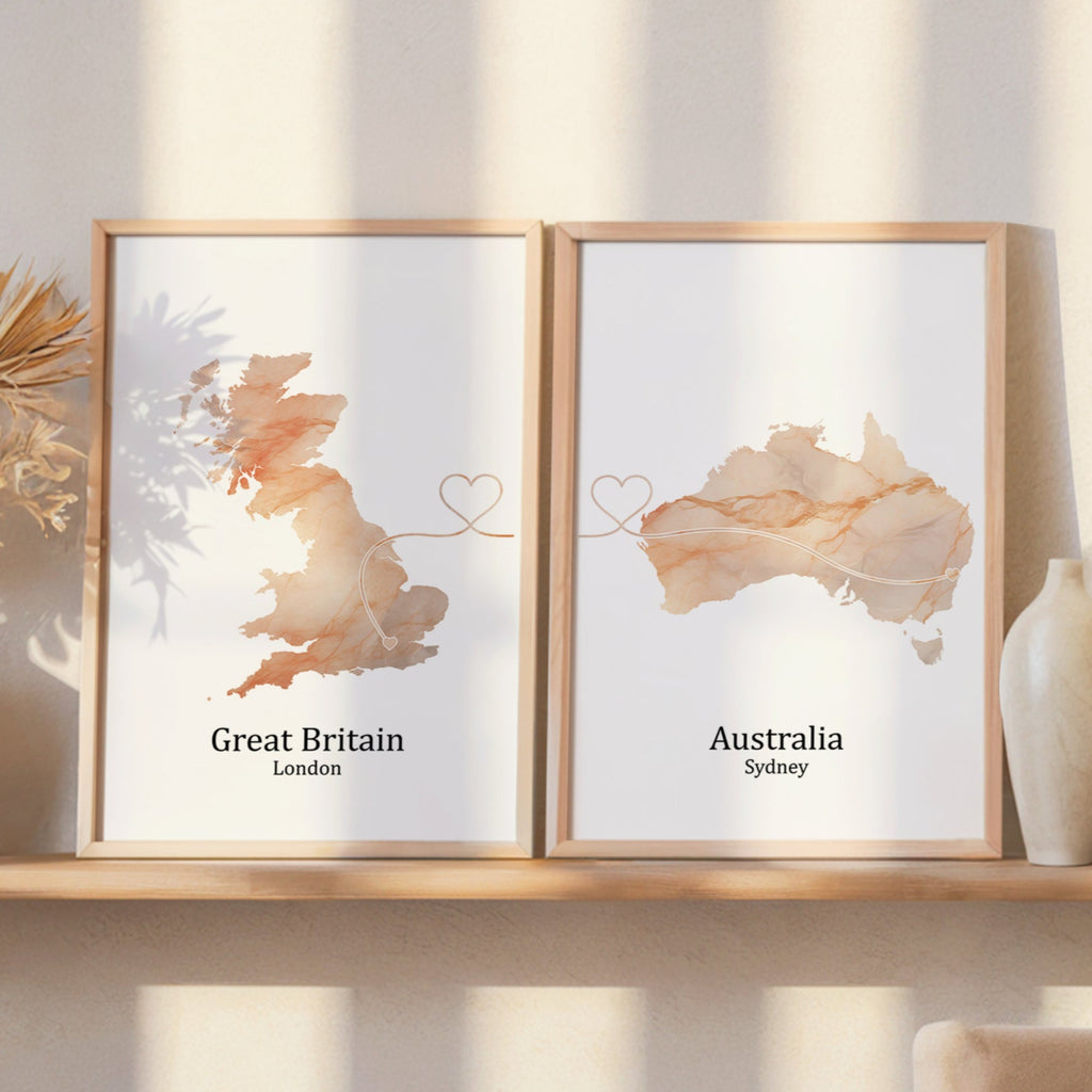 Personalised Light Marble Effect Two Location Prints