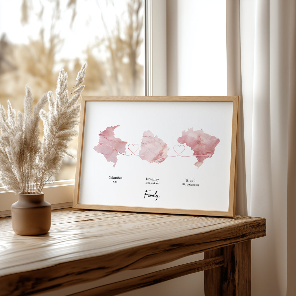 Personalised Three Location Print 2.0 - Light Marble Effect - Custom Line