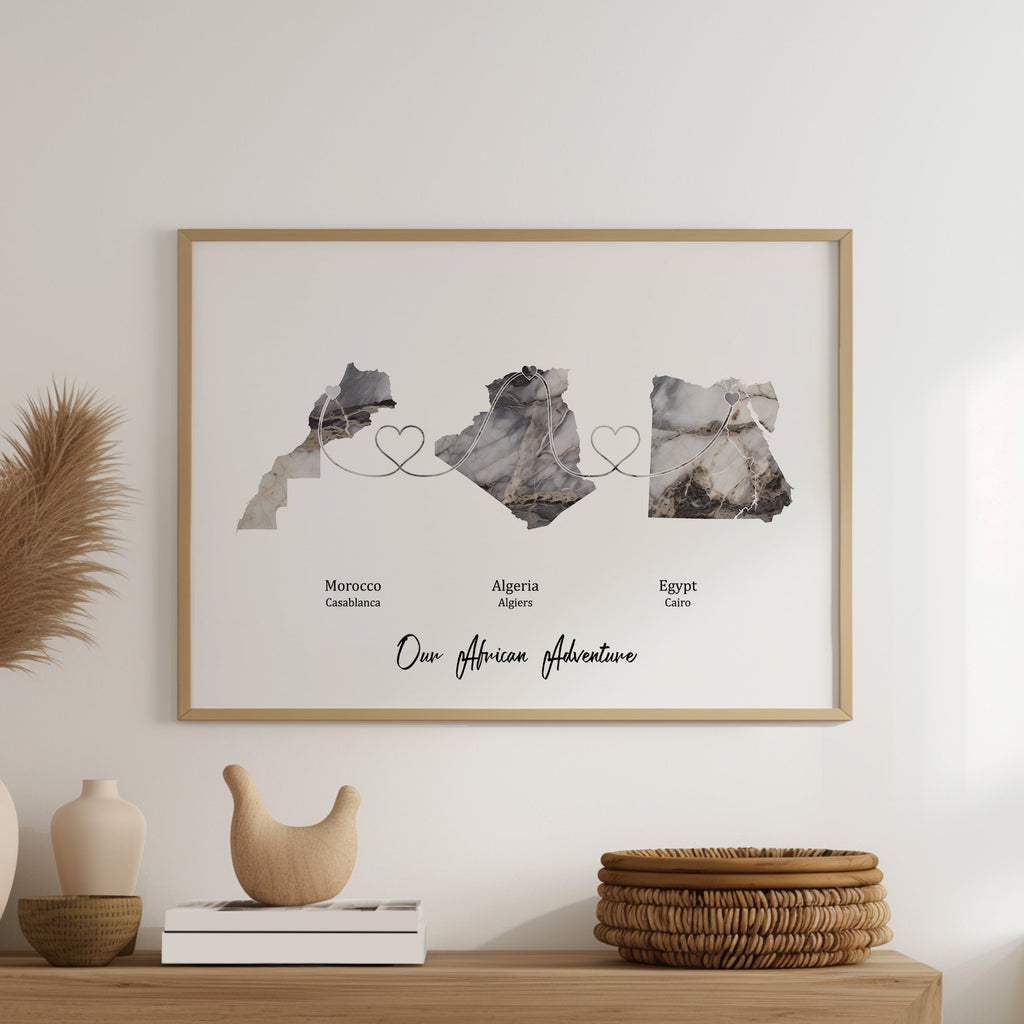 Personalised Three Location Print 2.0 - Dark Marble Effect - Custom Line