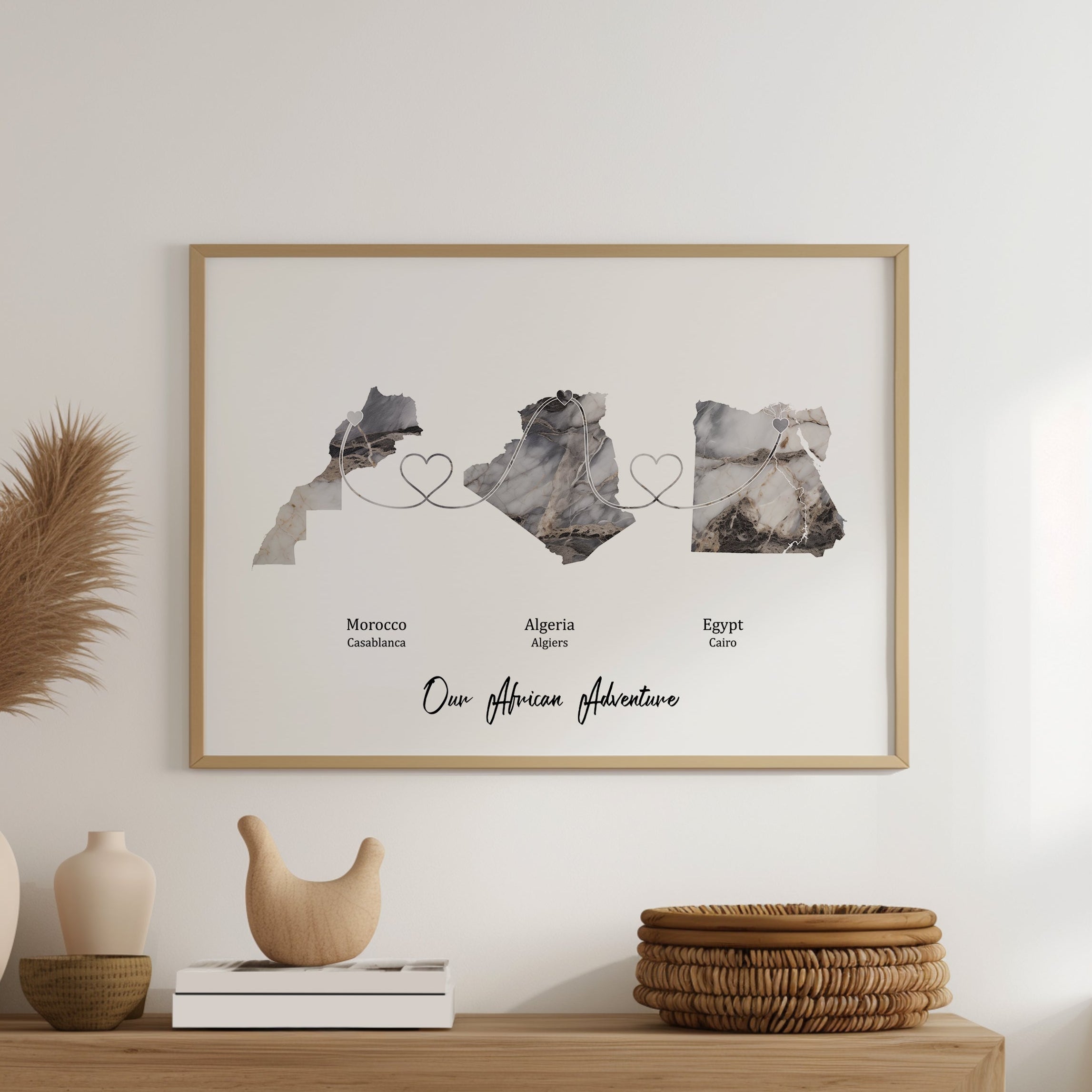 Personalised Three Location Print 2.0 - Dark Marble Effect - Custom Line