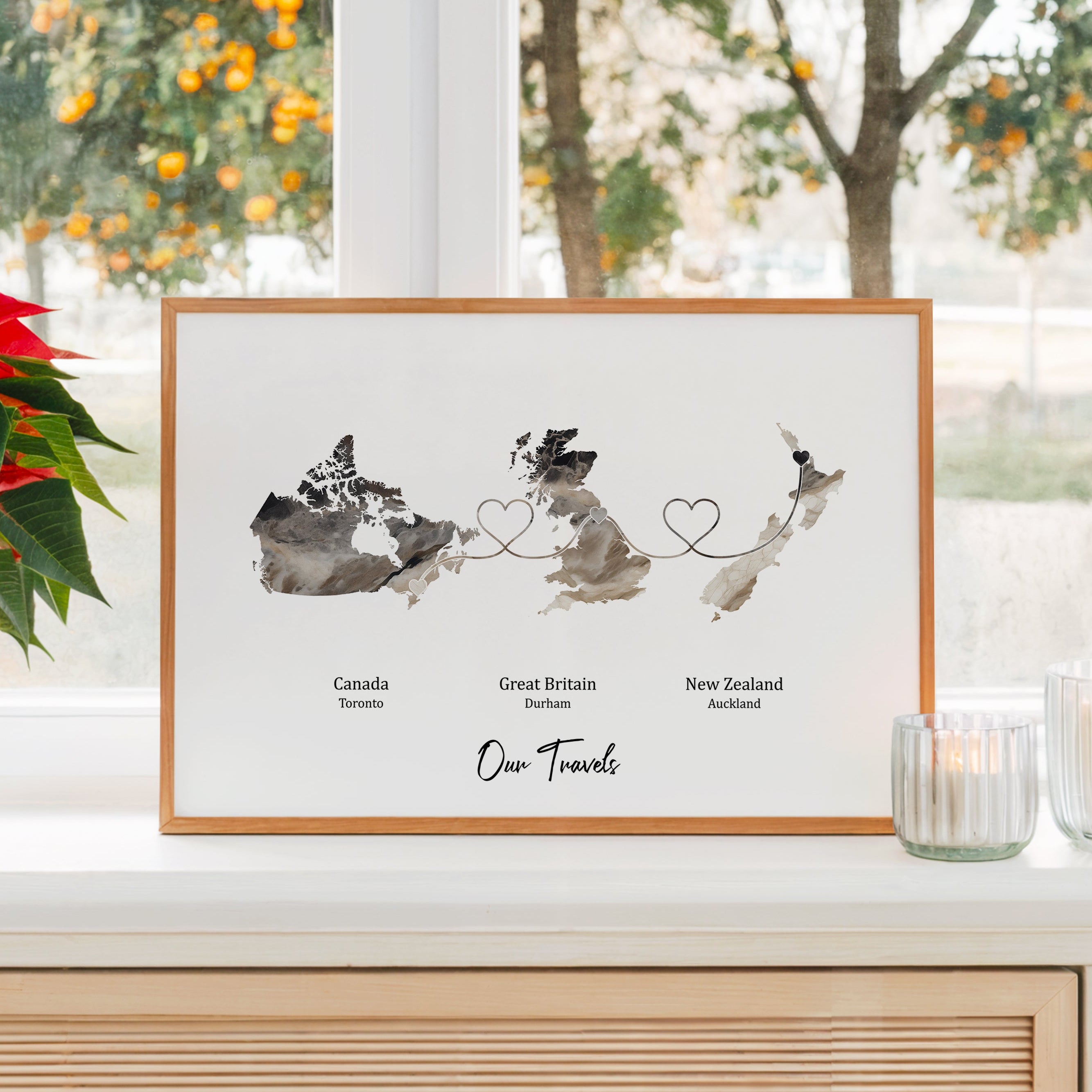 Personalised Three Location Print 2.0 - Dark Marble Effect - Custom Line