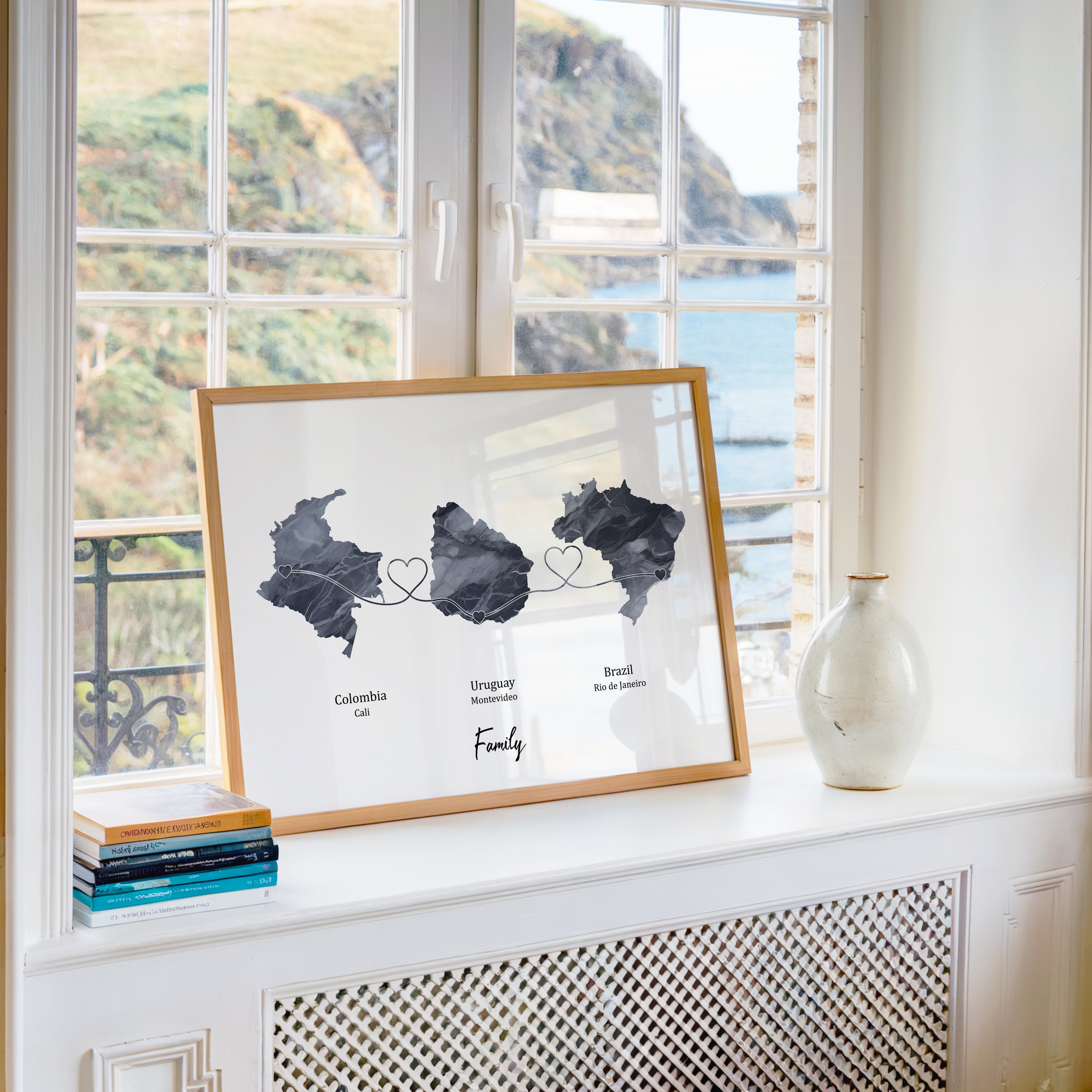 Personalised Three Location Print 2.0 - Dark Marble Effect - Custom Line