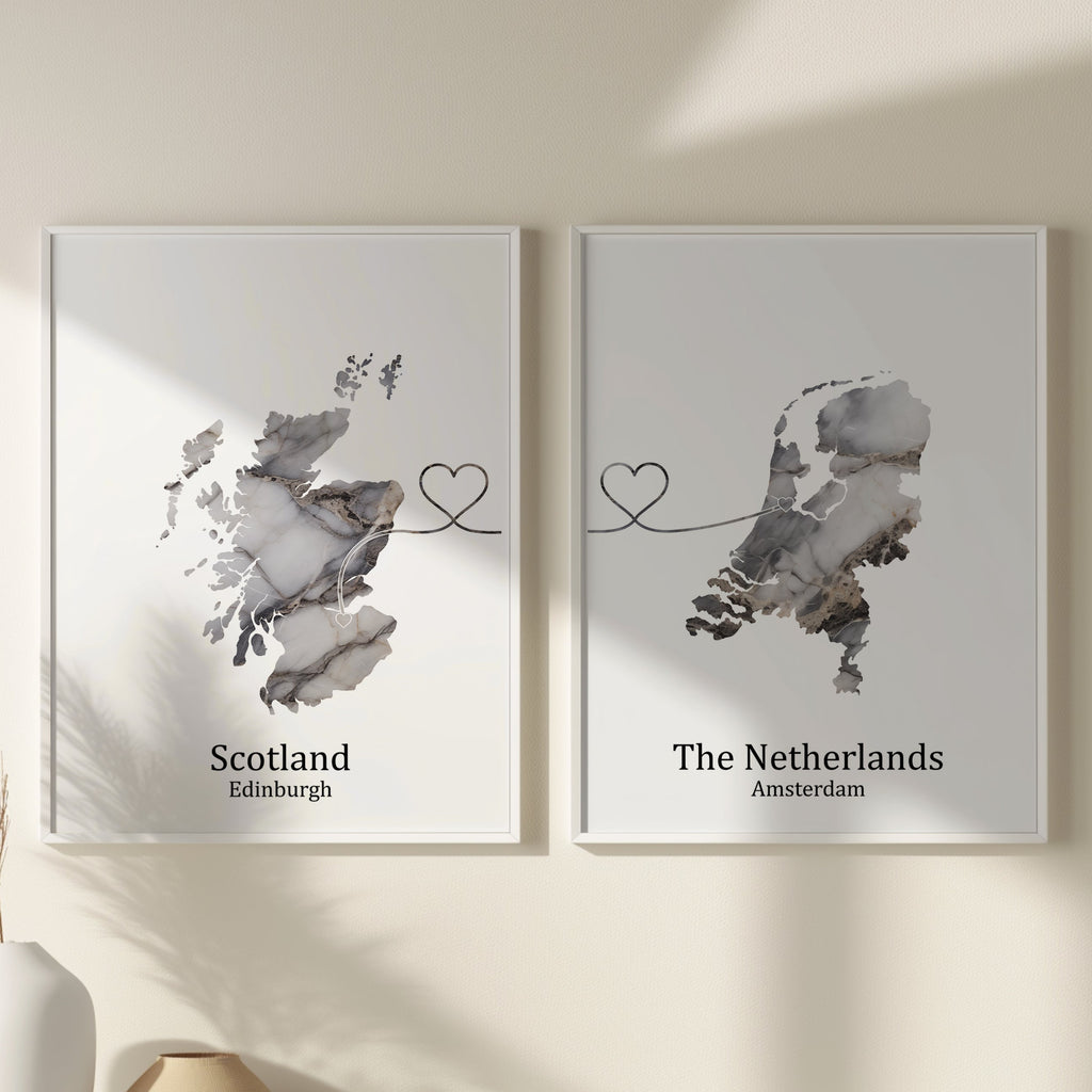 Personalised Dark Marble Effect Two Location Prints