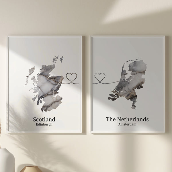 Personalised Dark Marble Effect Two Location Prints