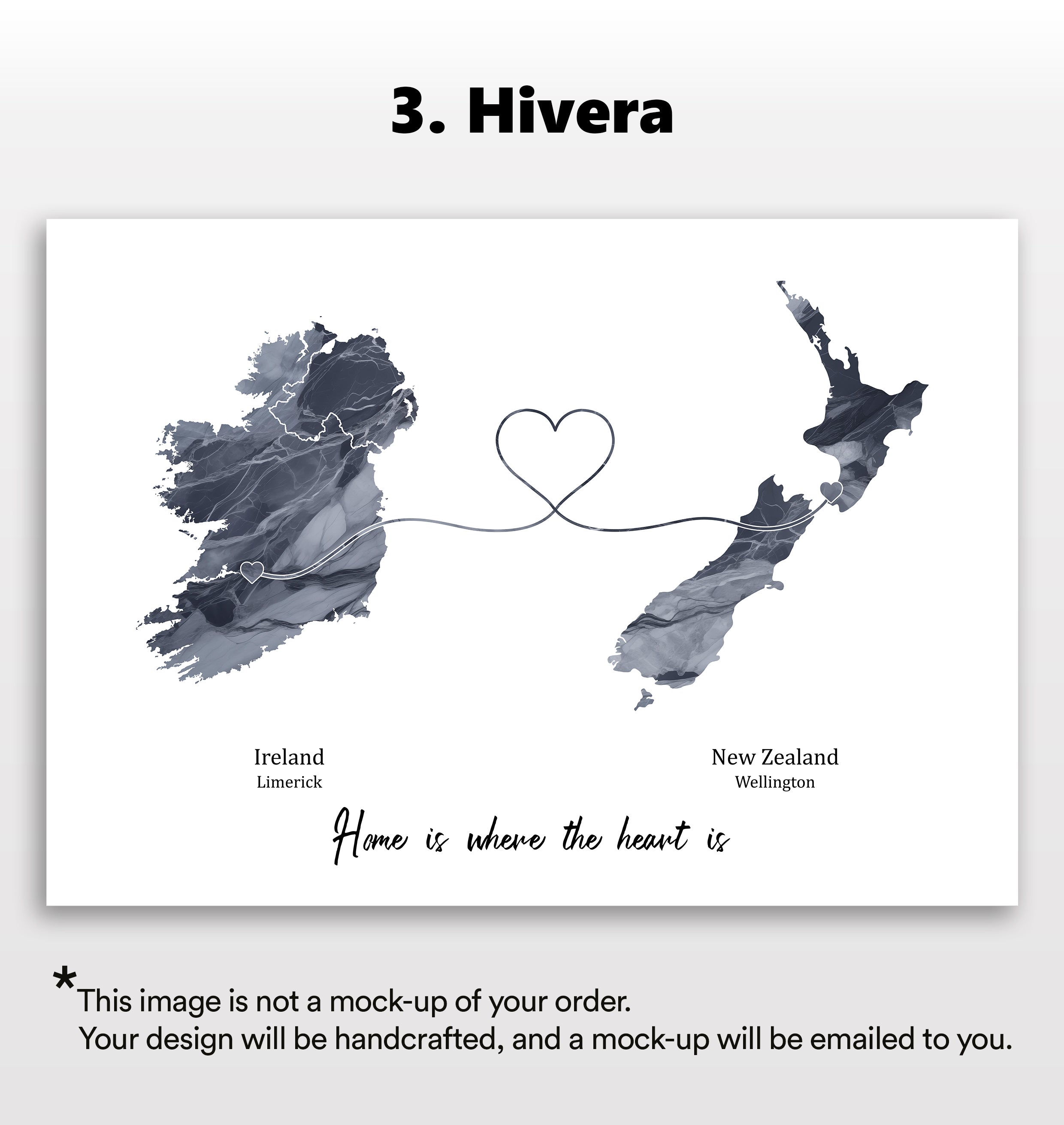 Personalised two location Print 2.0 - Dark Marble Effect - Custom Line