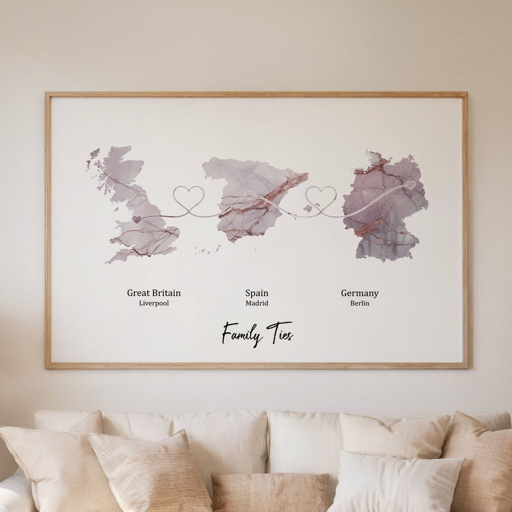 Personalised Three Location Print 2.0 - Light Marble Effect - Custom Line