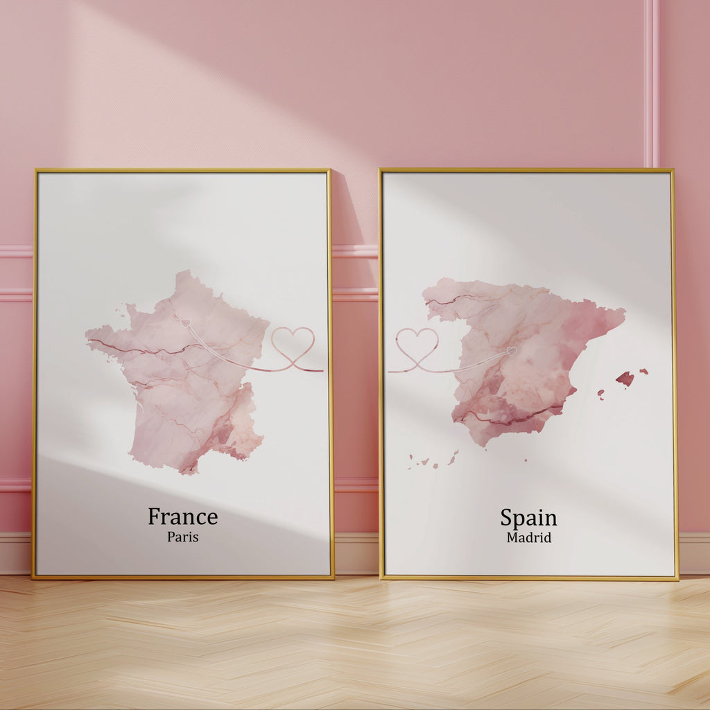 Personalised Light Marble Effect Two Location Prints