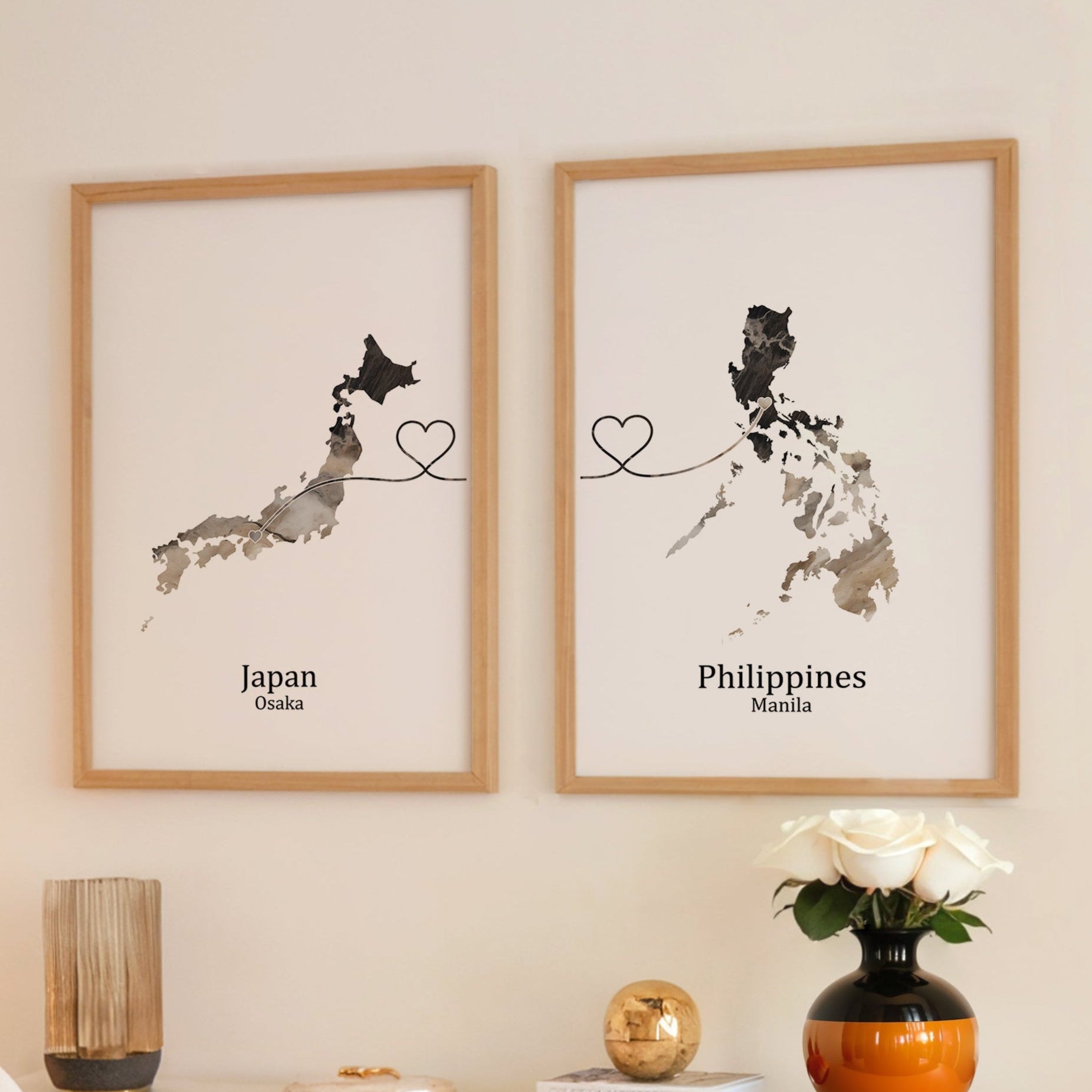 Personalised Dark Marble Effect Two Location Prints