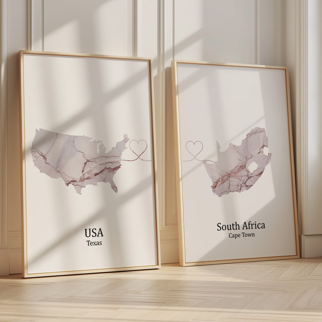 Personalised Light Marble Effect Two Location Prints