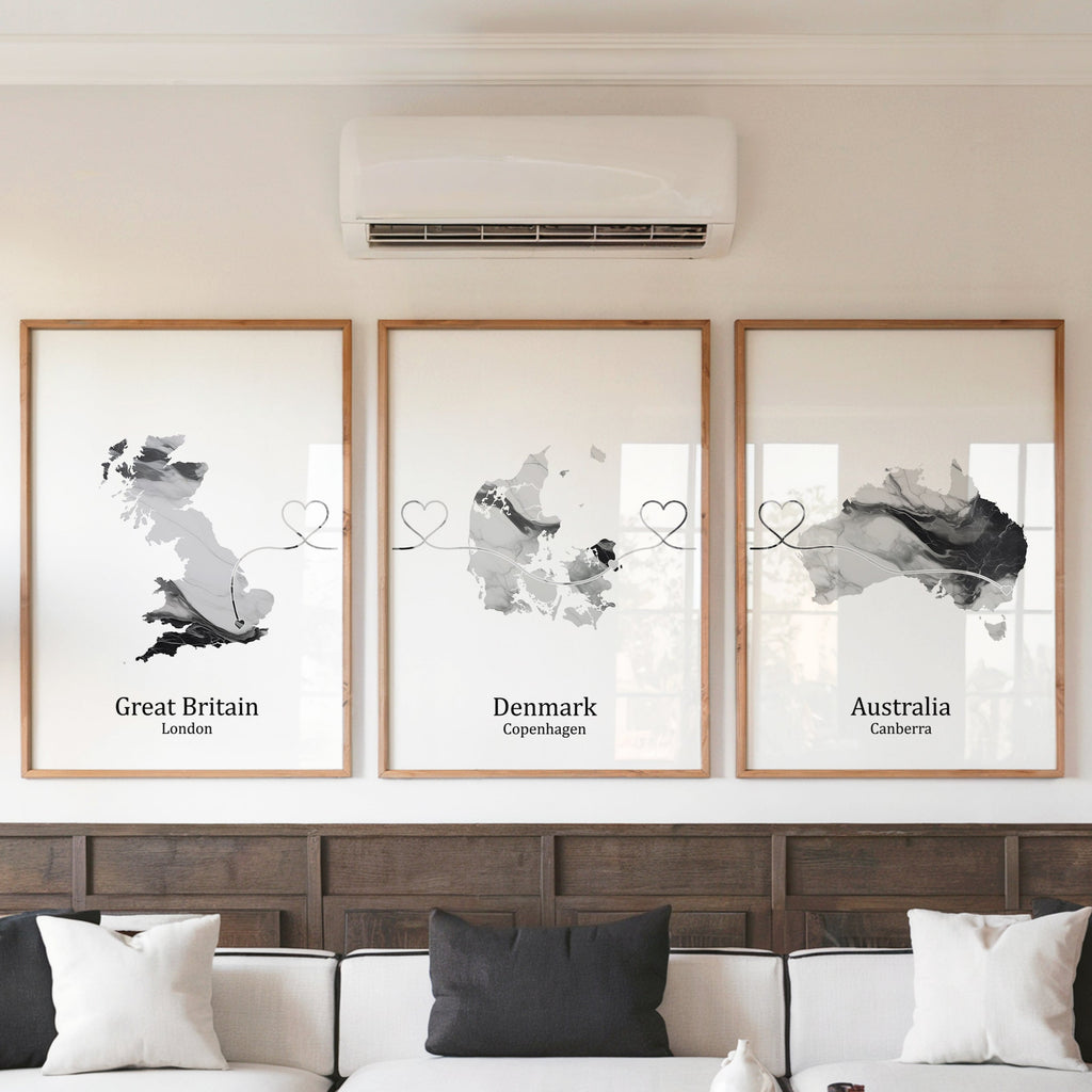 Personalised Light Marble Effect Three Location Prints