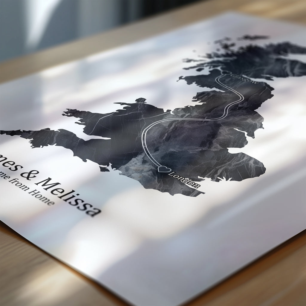 Personalized Dark Marble Effect Map Print - Any Country