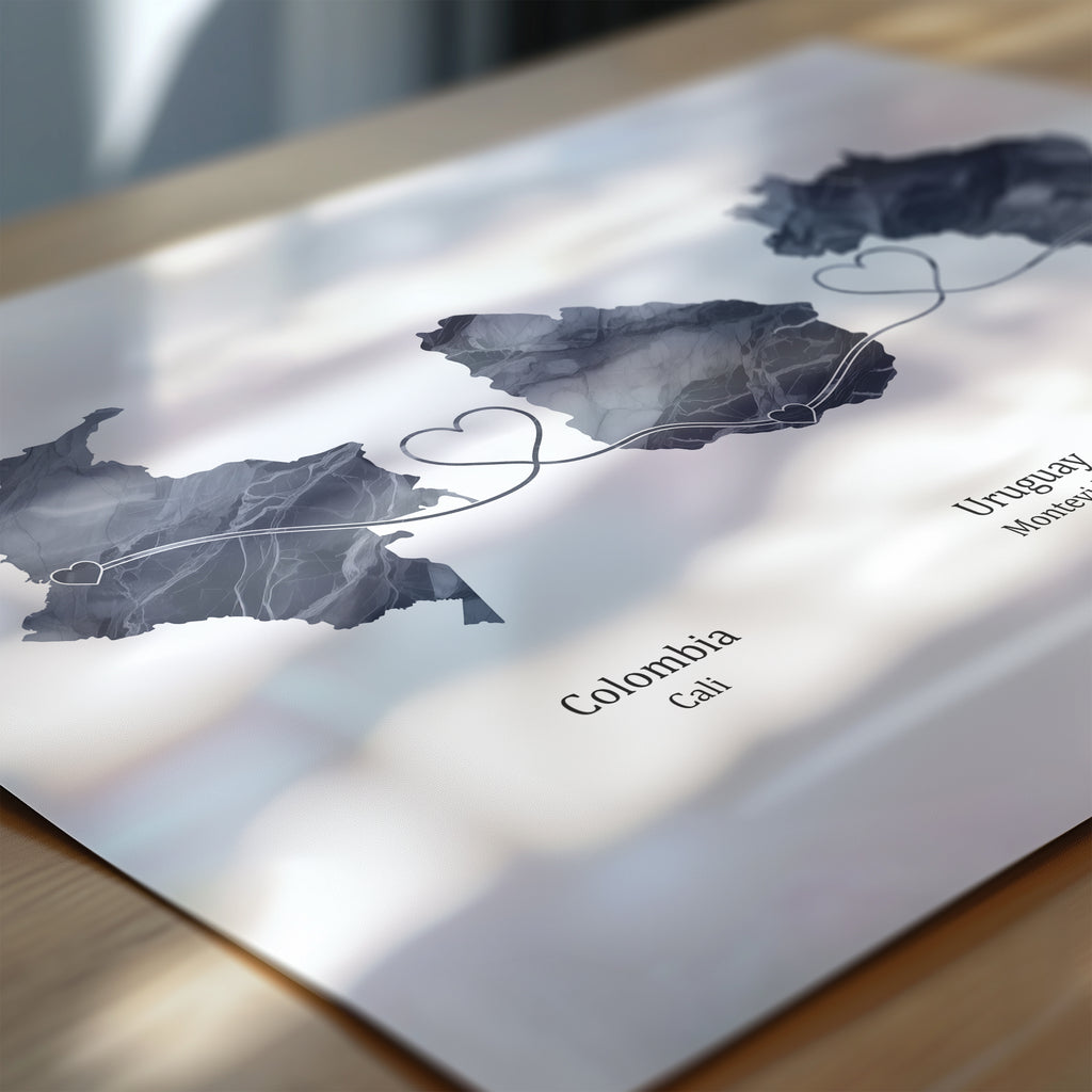 Personalised Three Location Print 2.0 - Dark Marble Effect - Custom Line