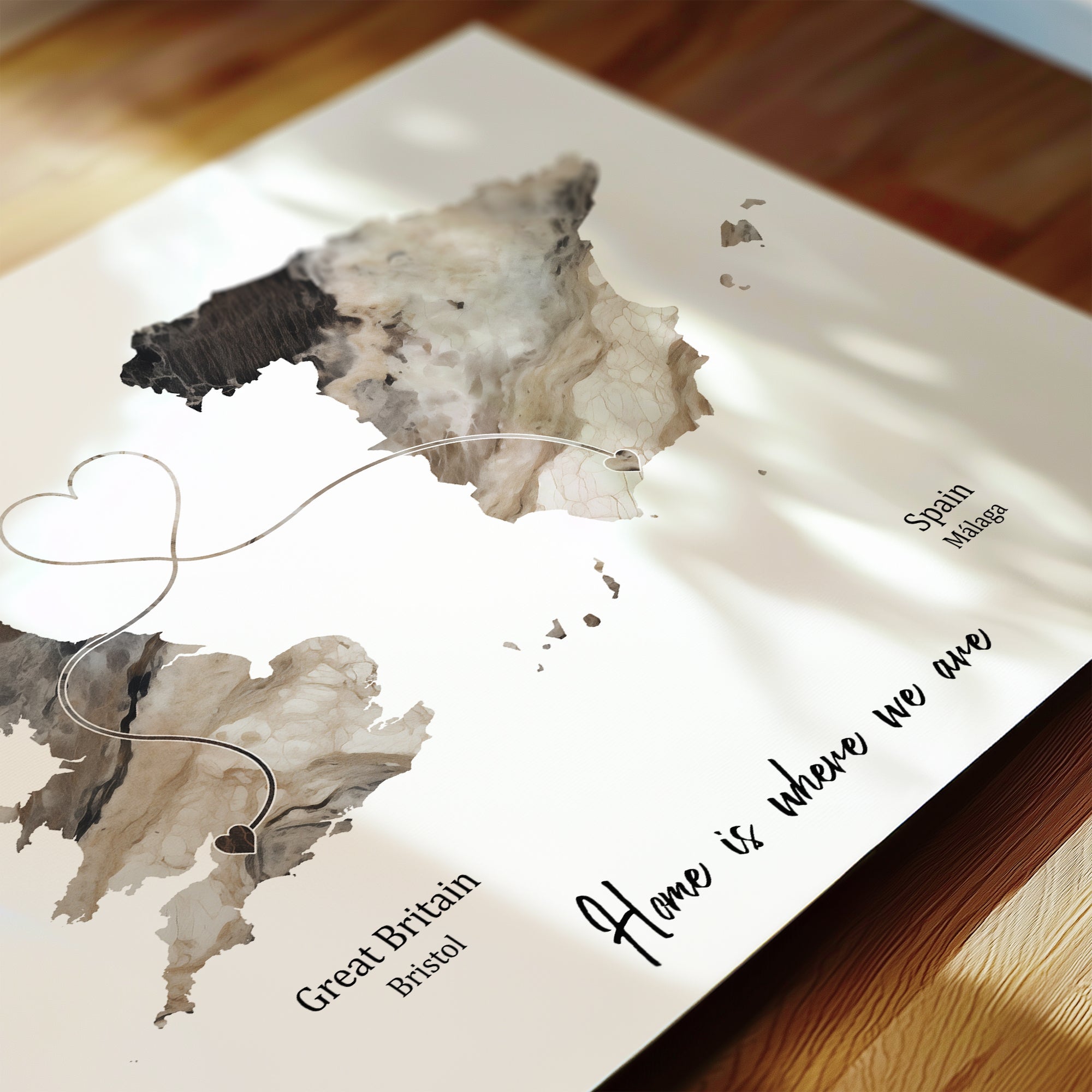 Personalised two location Print 2.0 - Dark Marble Effect - Custom Line
