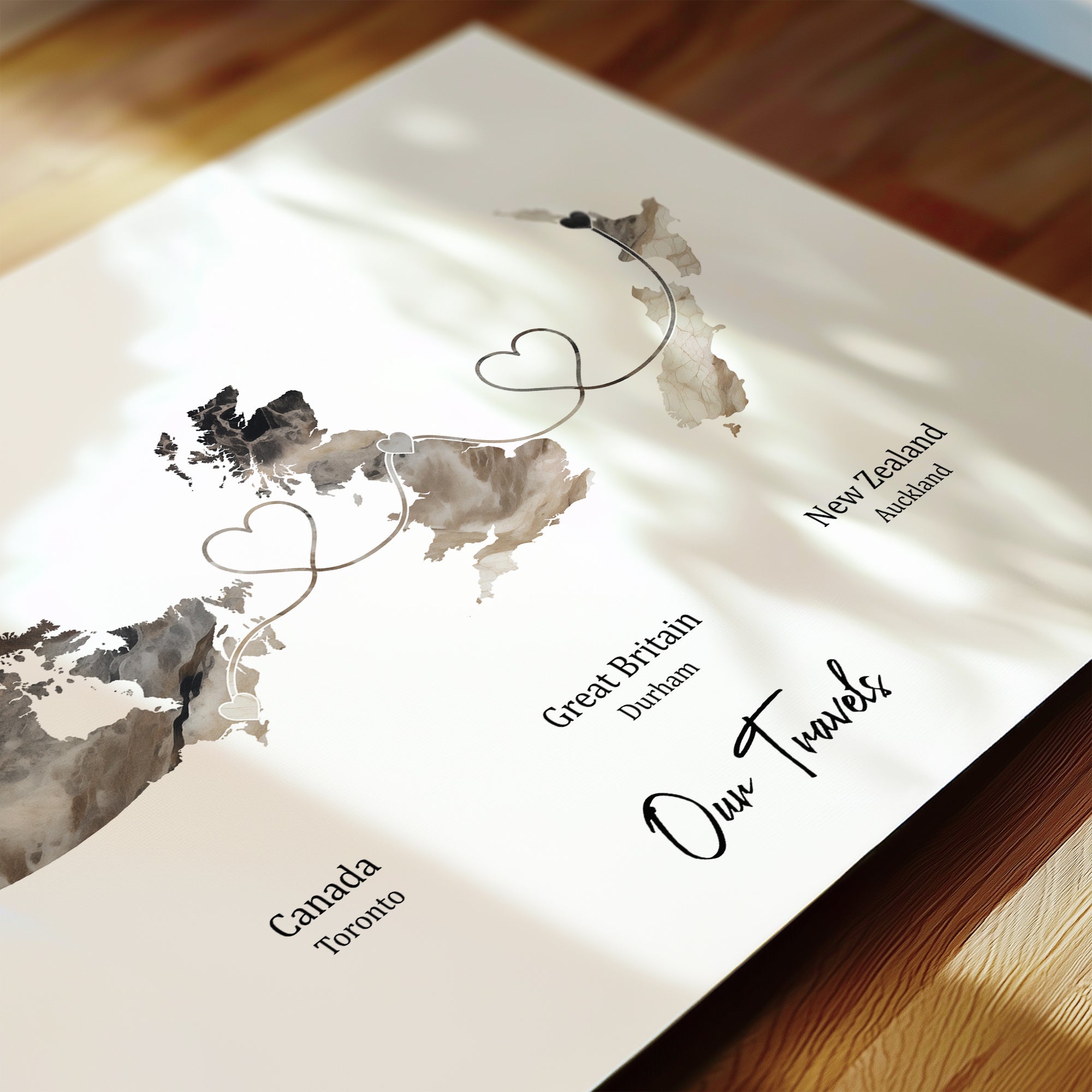 Personalised Three Location Print 2.0 - Dark Marble Effect - Custom Line