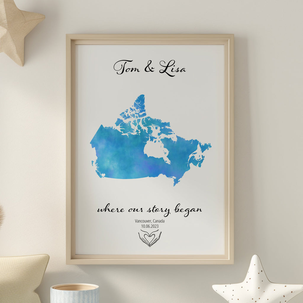 Personalized Where We Met Map Print - Any Country - Poster - Available In 8 Different Colours