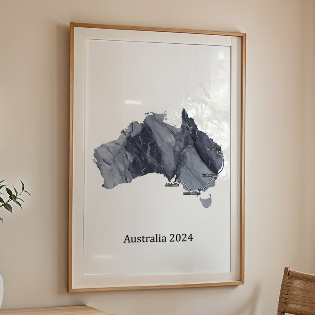 Personalized Dark Marble Effect Map Print - Any Country