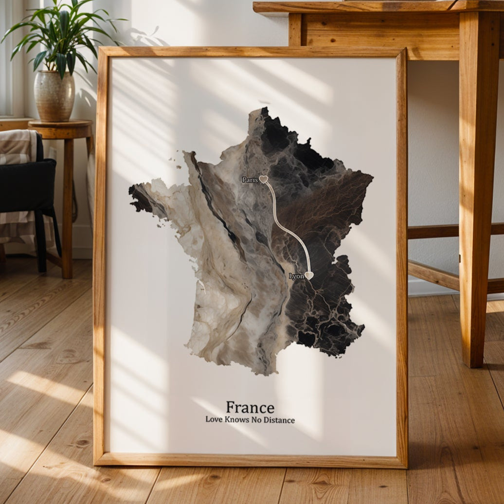 Personalized Dark Marble Effect Map Print - Any Country