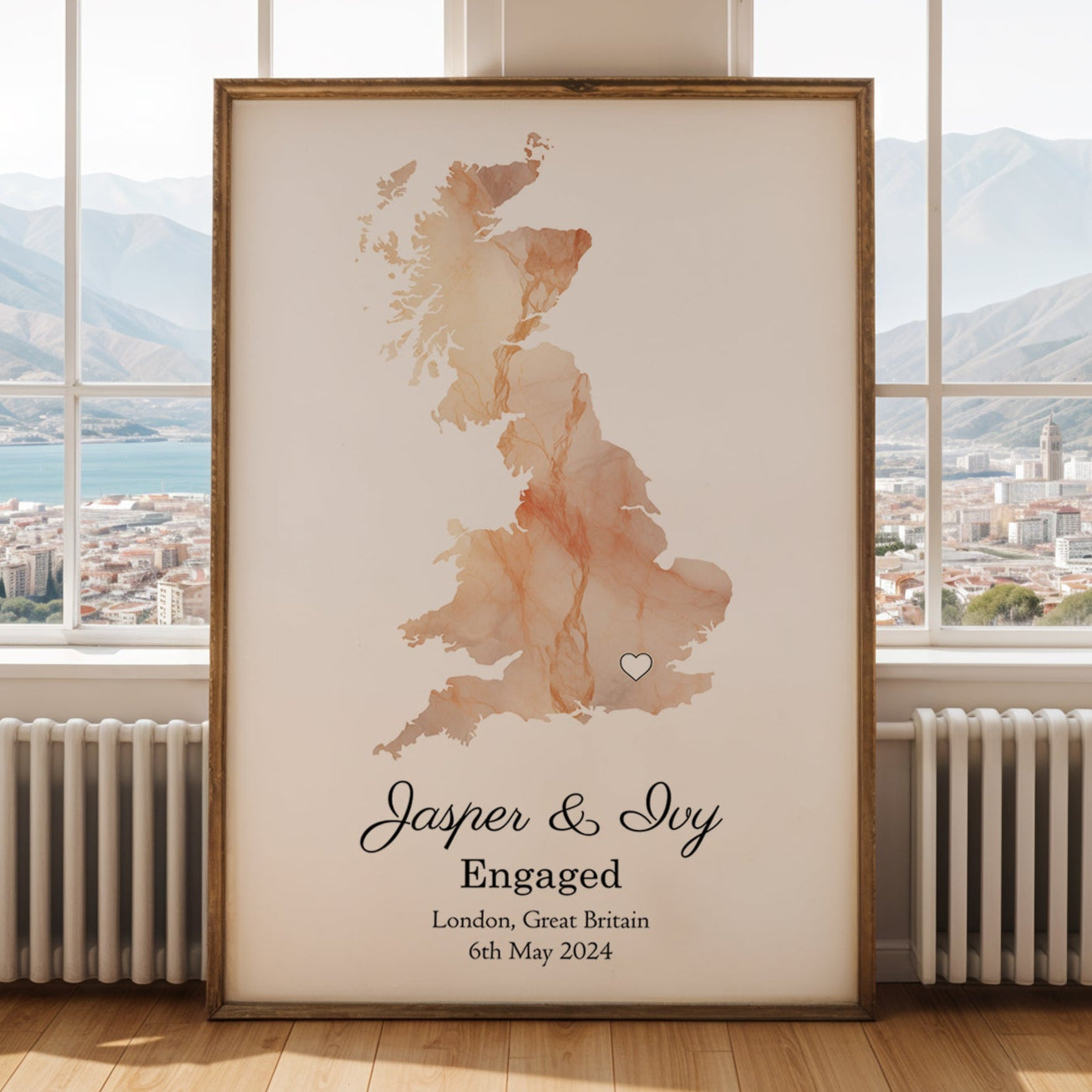 Personalized Engagement Light Marble Effect Map Print - Any Country