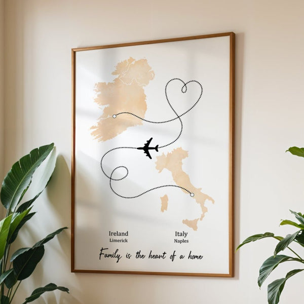 Personalised Two Location Portrait Print 2.0 - Custom Plane Line