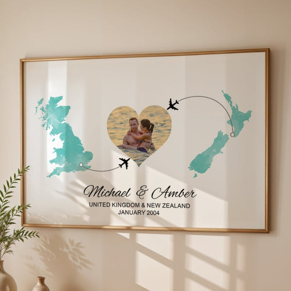 Personalised two location Print 2.0 - Heart Photo