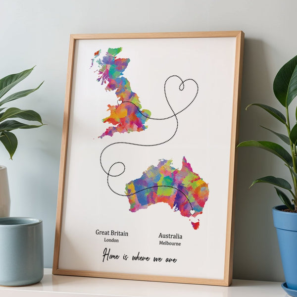 Personalised Two Location Portrait Print 2.0 - Custom Line