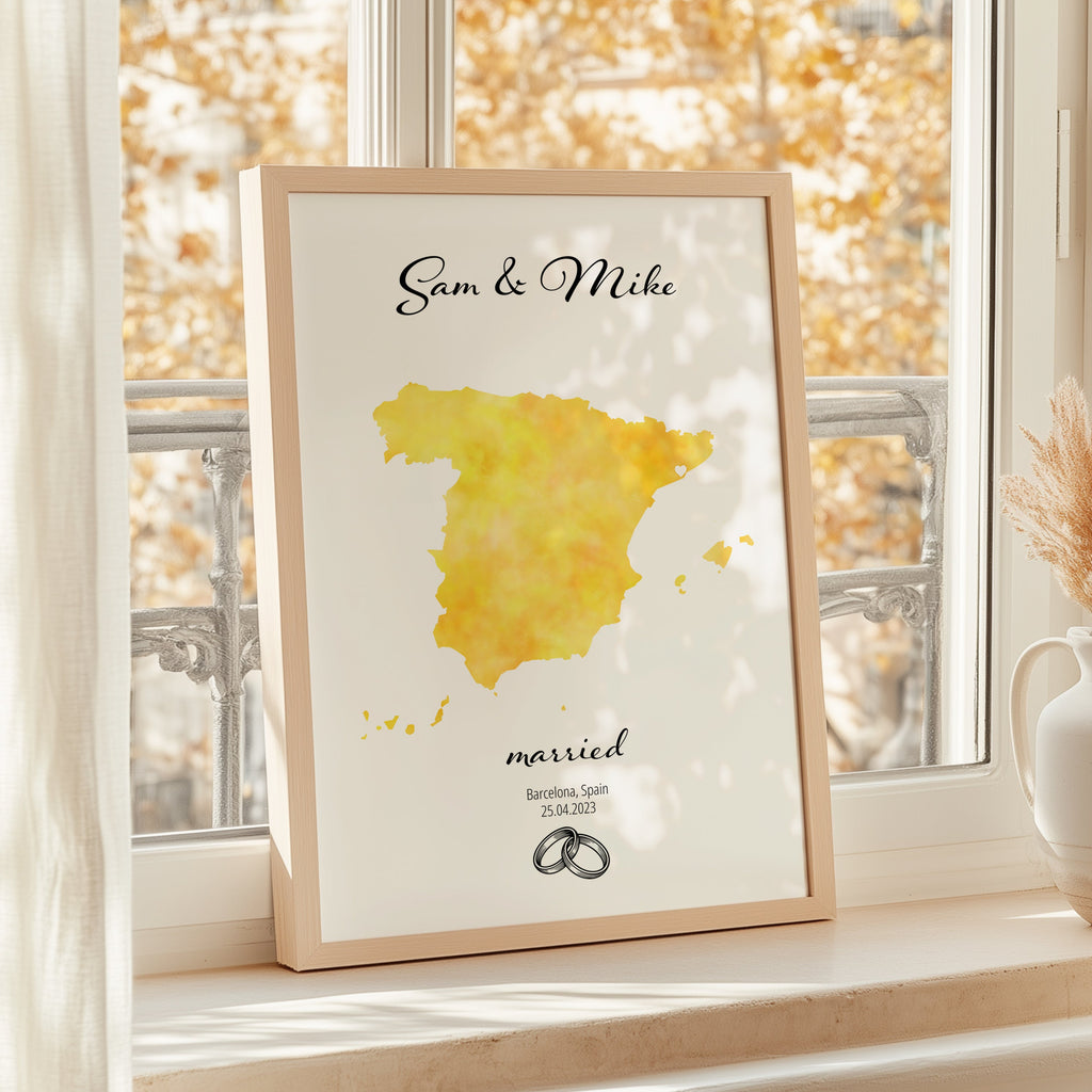 Personalized Married Map Print - Any Country - Poster - Available In 8 Different Colours