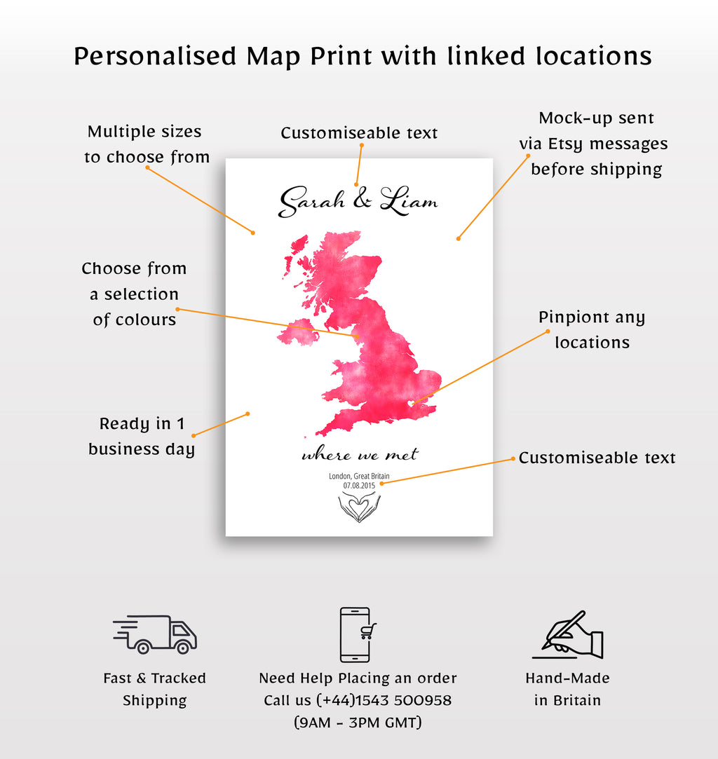 Personalized Where We Met Map Print - Any Country - Poster - Available In 8 Different Colours