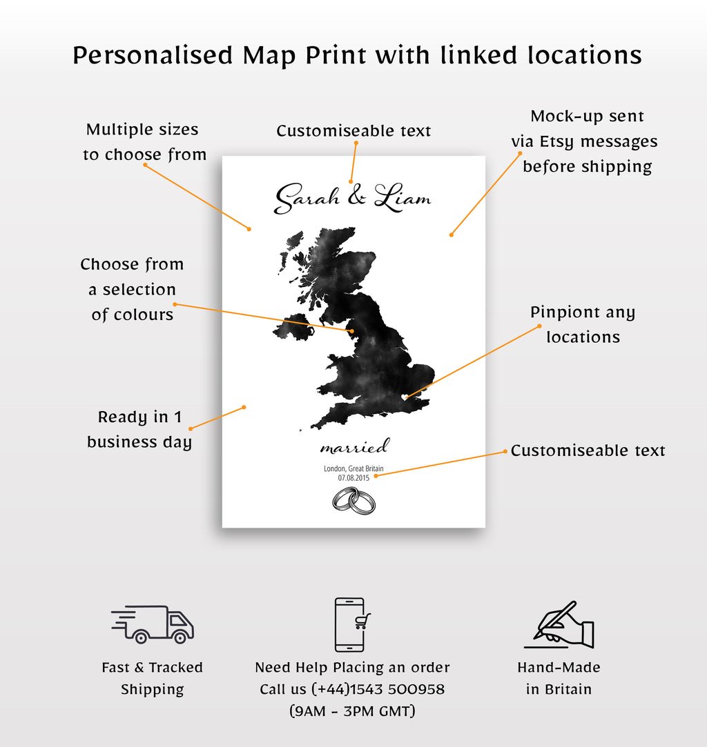 Personalized Married Map Print - Any Country - Poster - Available In 8 Different Colours
