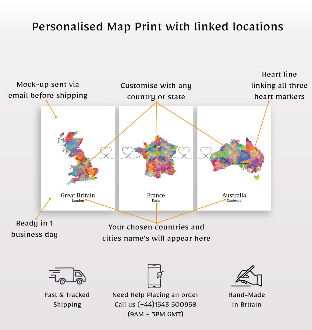 Personalised Three Location Prints 2.0 - Custom Line (Digital File Only)