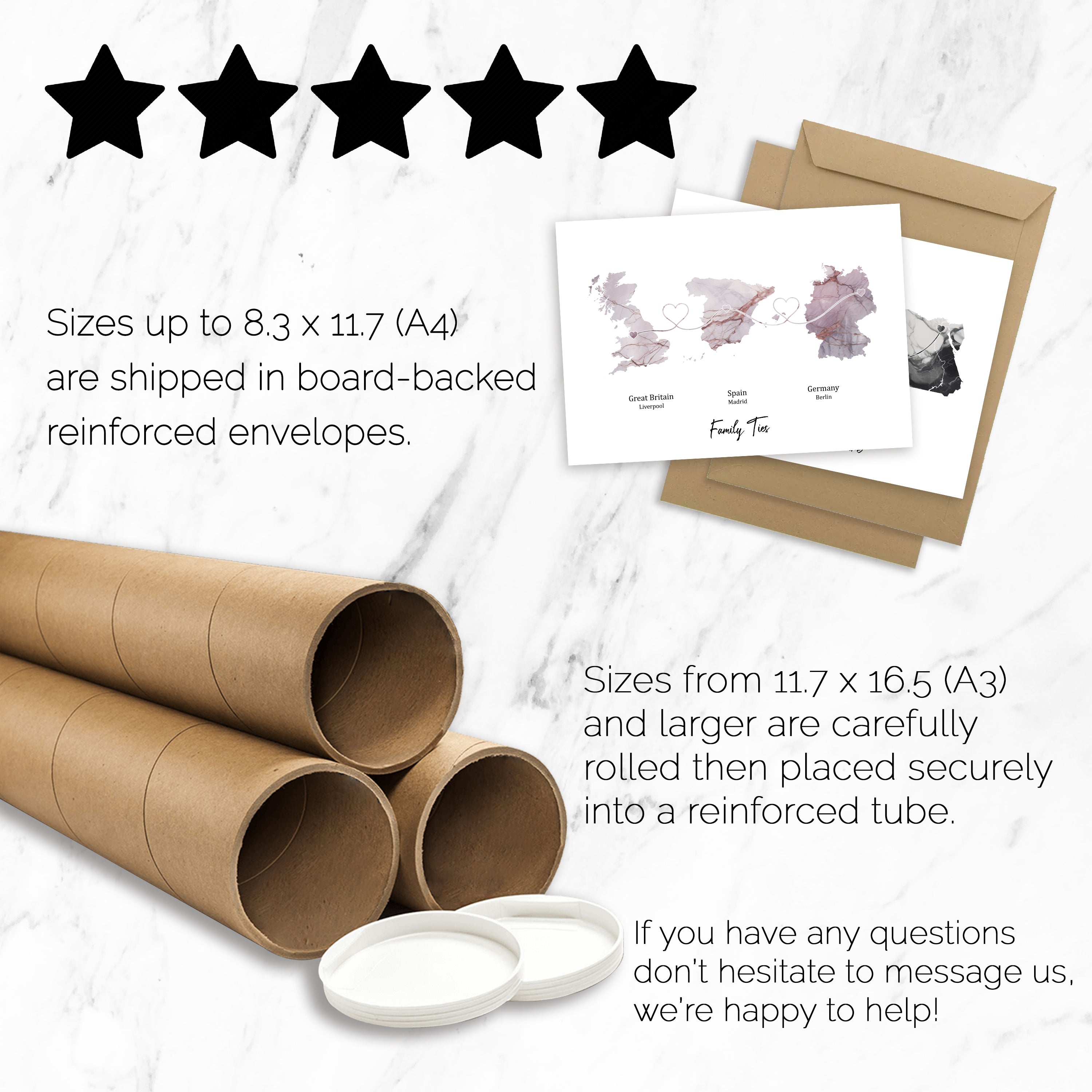 Personalised Three Location Print 2.0 - Light Marble Effect - Custom Line