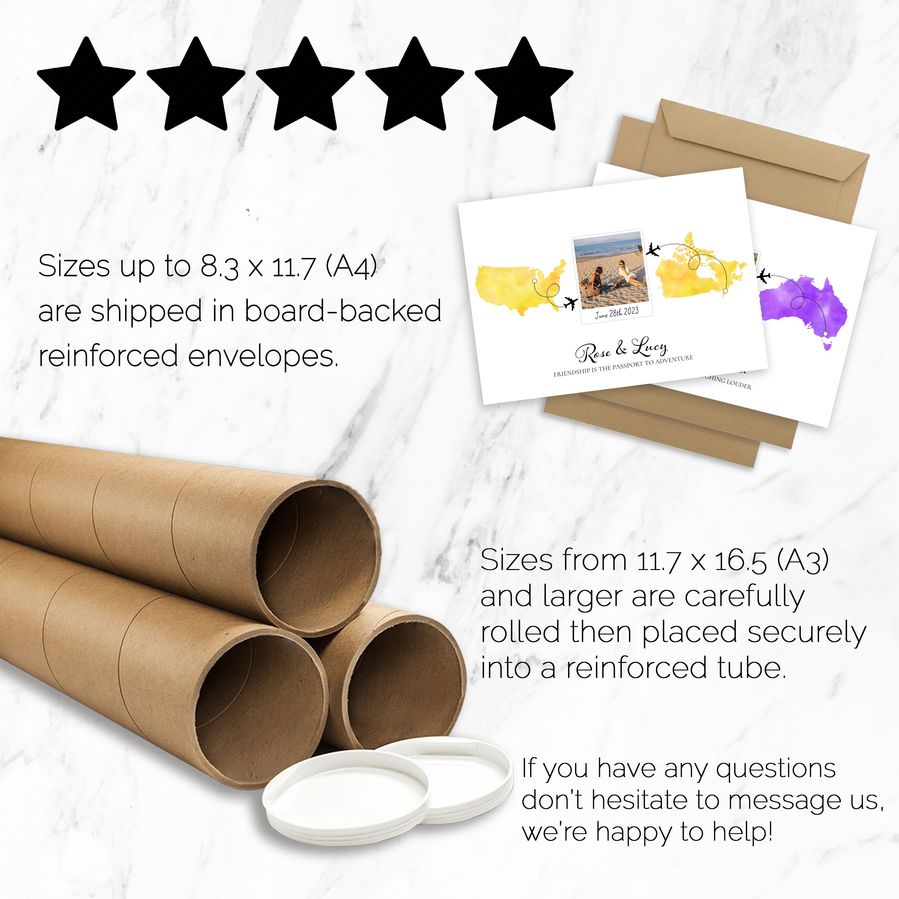 Personalised Polaroid Photo Travel Map Print – Any Two Locations – The Perfect Gift for Travel Besties