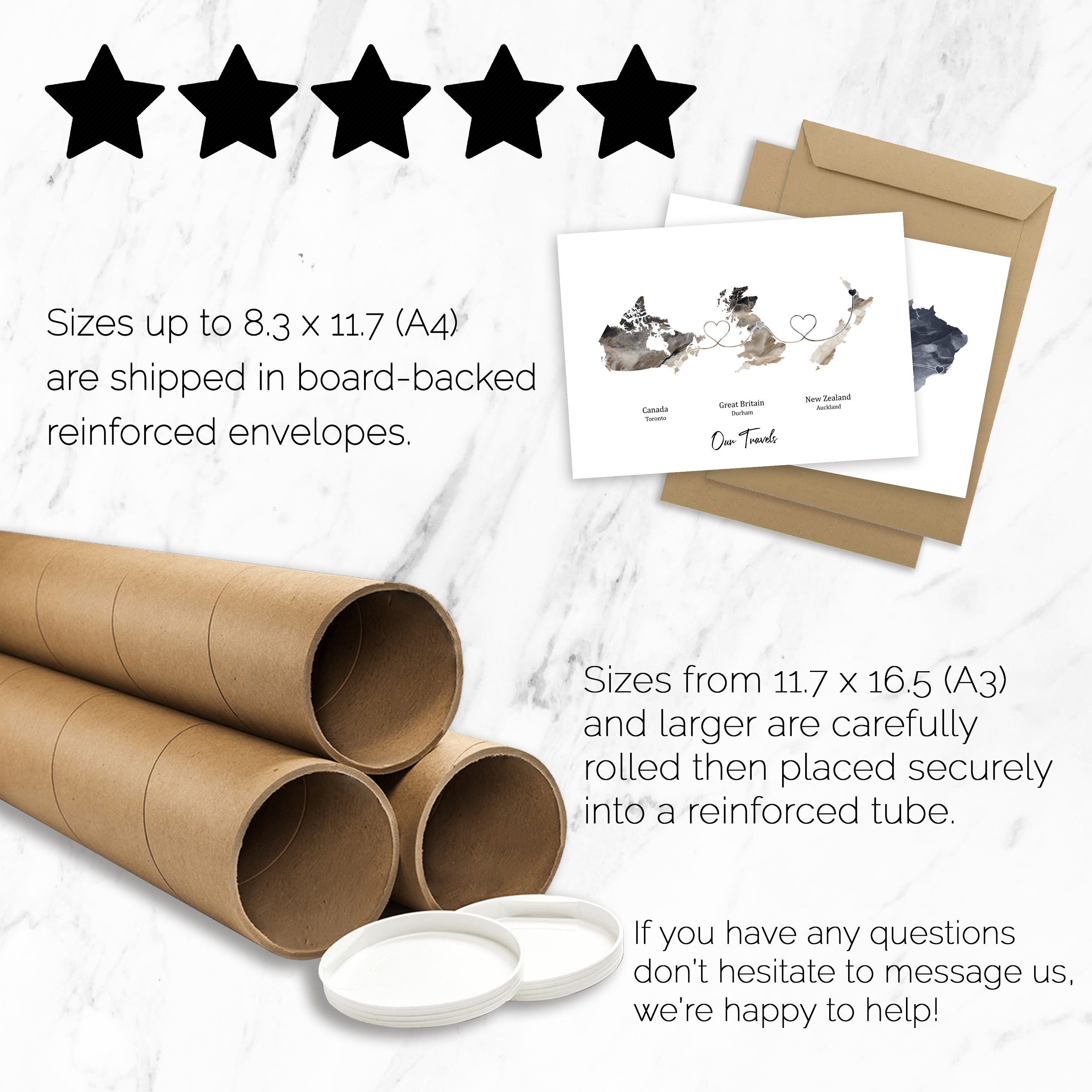 Personalised Three Location Print 2.0 - Dark Marble Effect - Custom Line